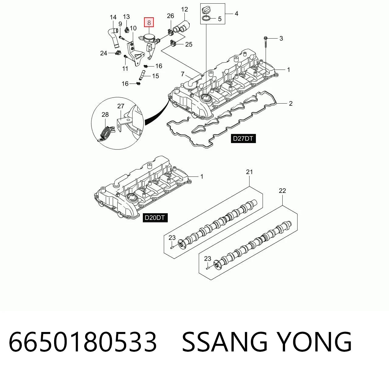 6650180533 Ssang Yong Separator oleju układu wentylacji kadłuda (bloku silnika)