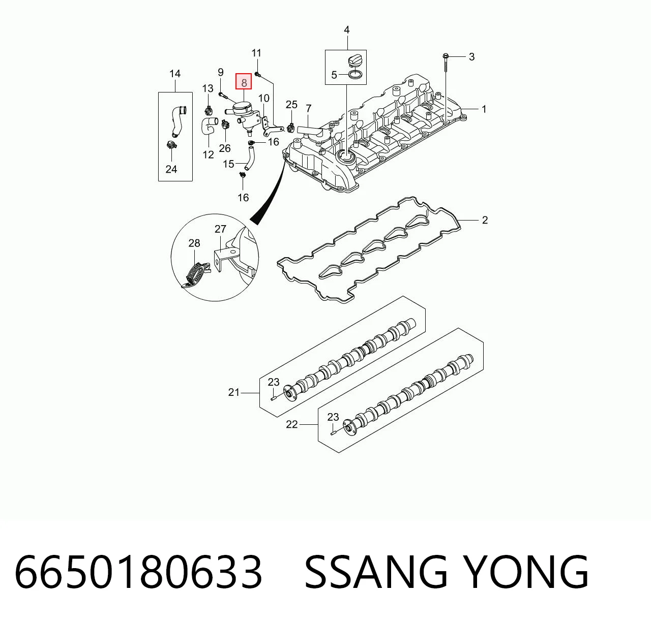 Separator oleju układu wentylacji kadłuda (bloku silnika)  do SsangYong Rexton I RJ
