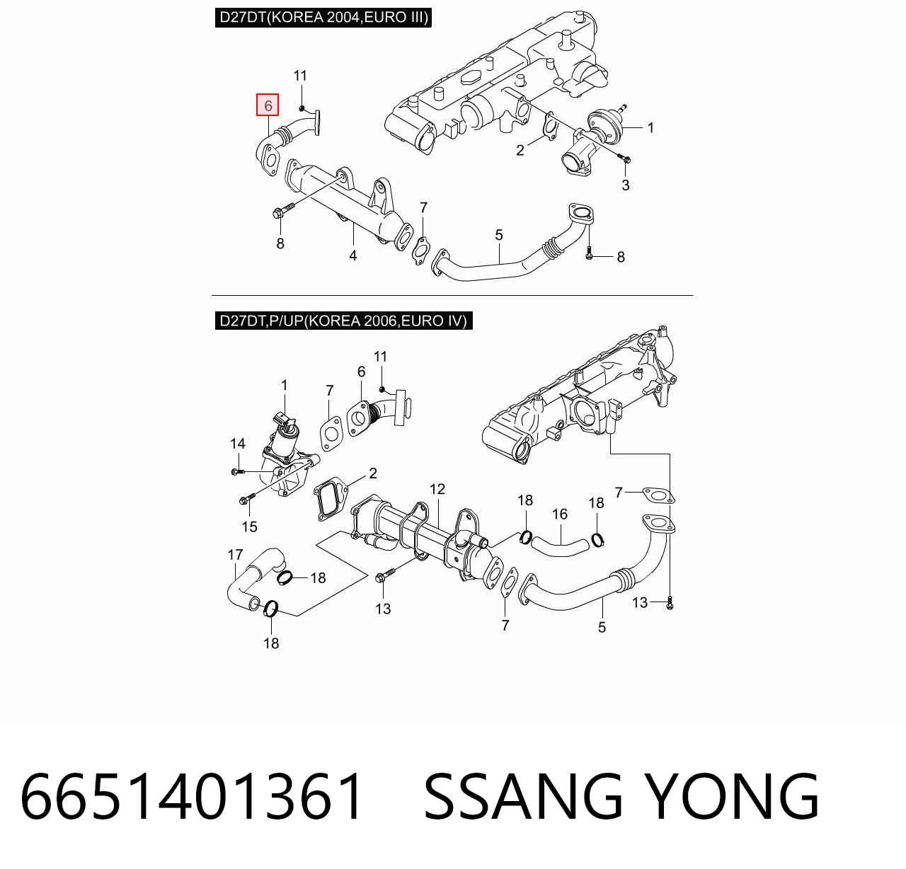 6651401361 Ssang Yong Króciec układu recyrkulacji spalin