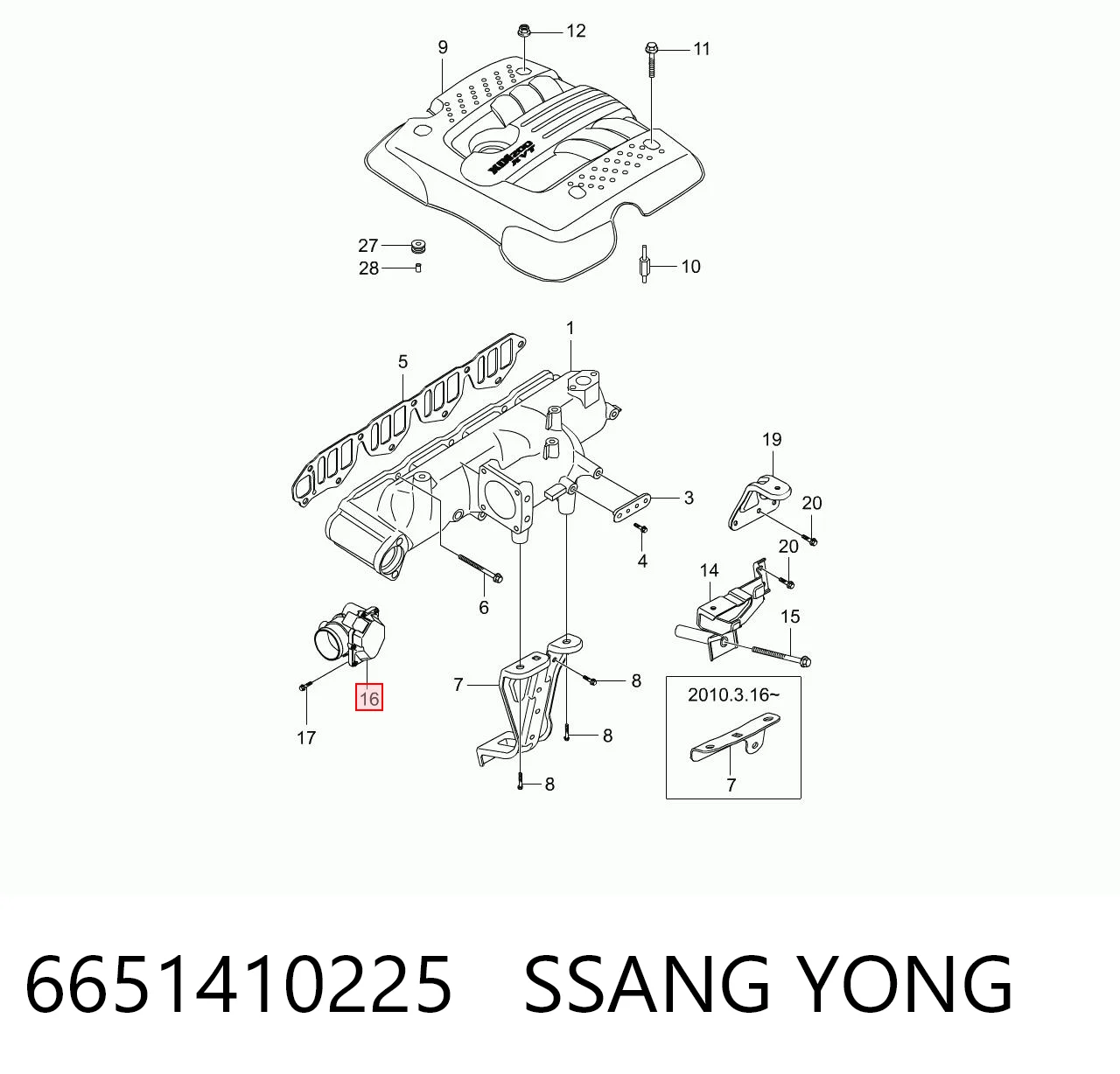 6651410225 Ssang Yong Przepustnica, komplet