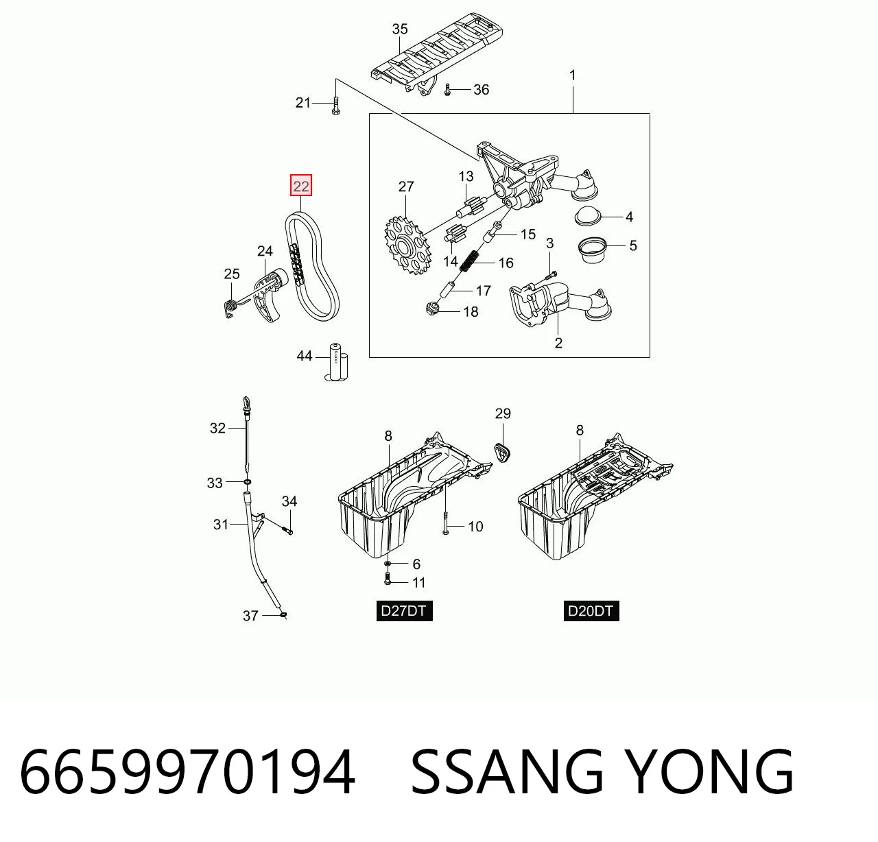 6659970194 Ssang Yong Łańcuch pompy oleju