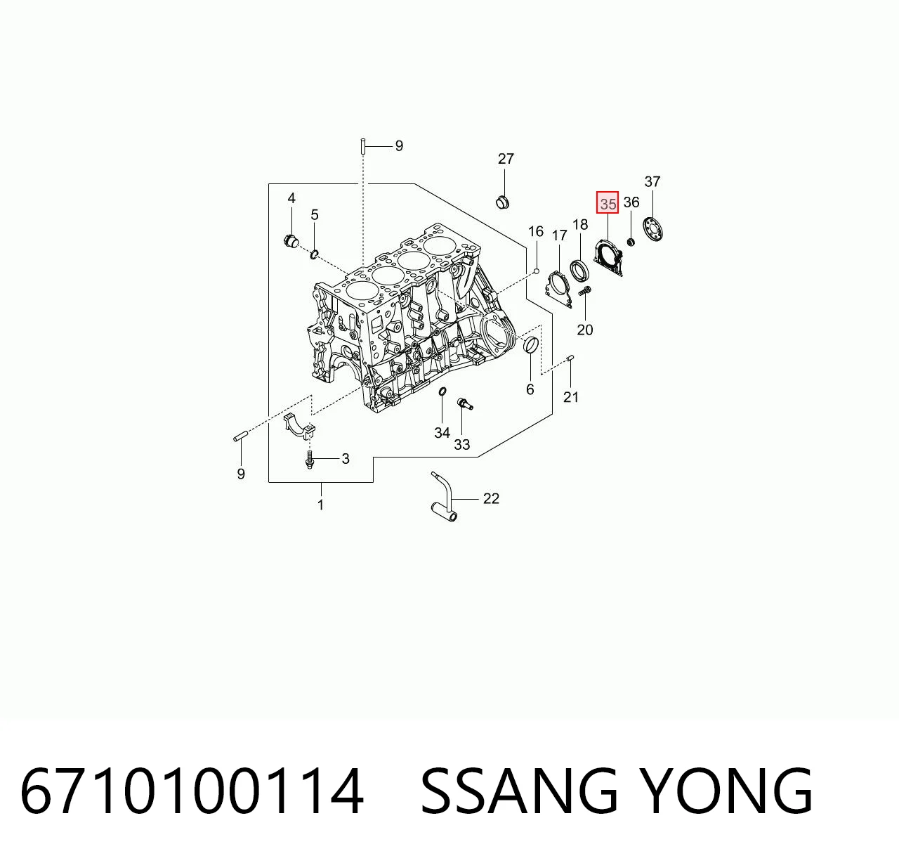 6710100114 Ssang Yong Uszczelniacz wału korbowego silnika tylny