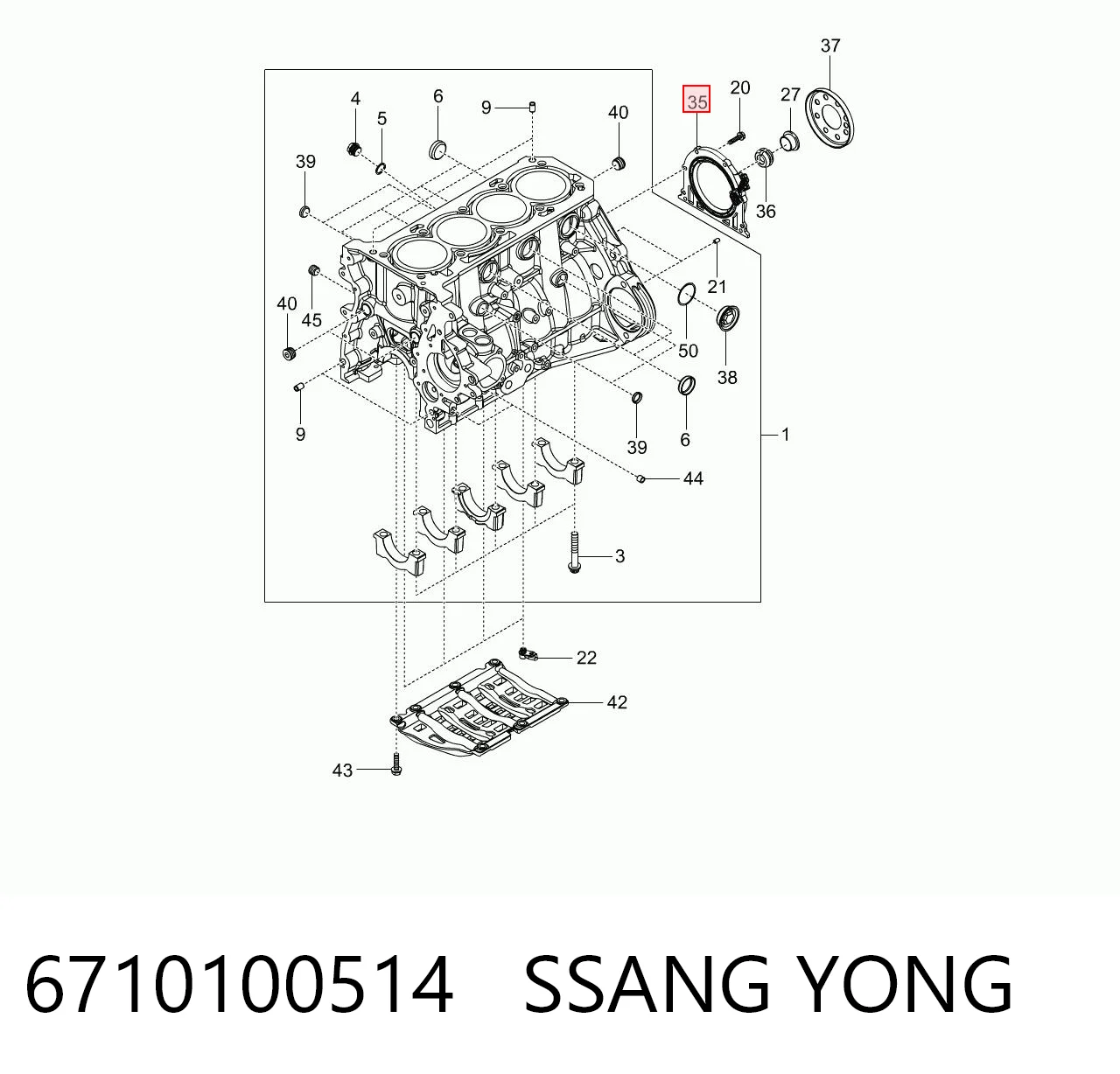 6710100514 Ssang Yong Uszczelniacz wału korbowego silnika tylny