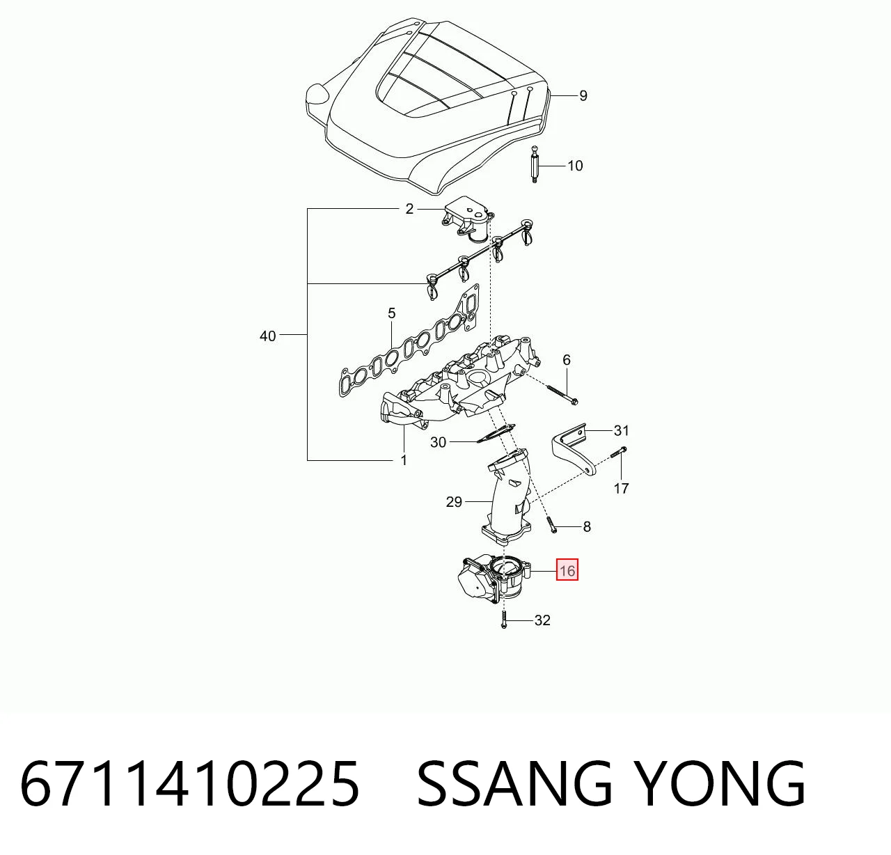 6711410225 Ssang Yong Przepustnica, komplet