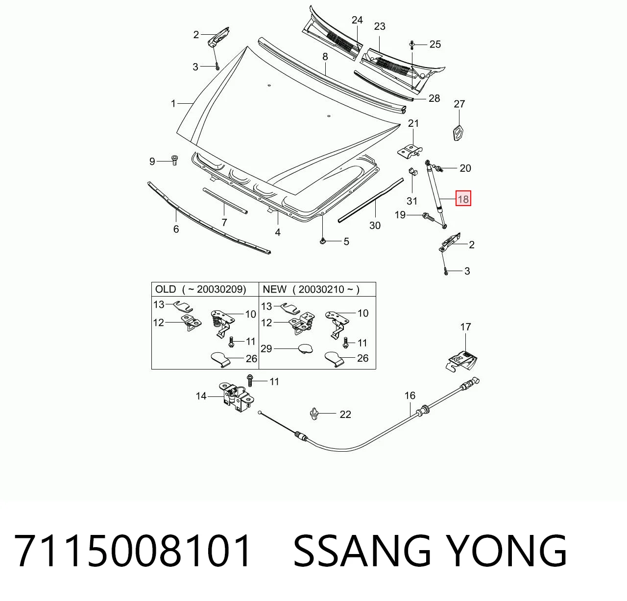 Amortyzator maski do SsangYong Rexton I RJN