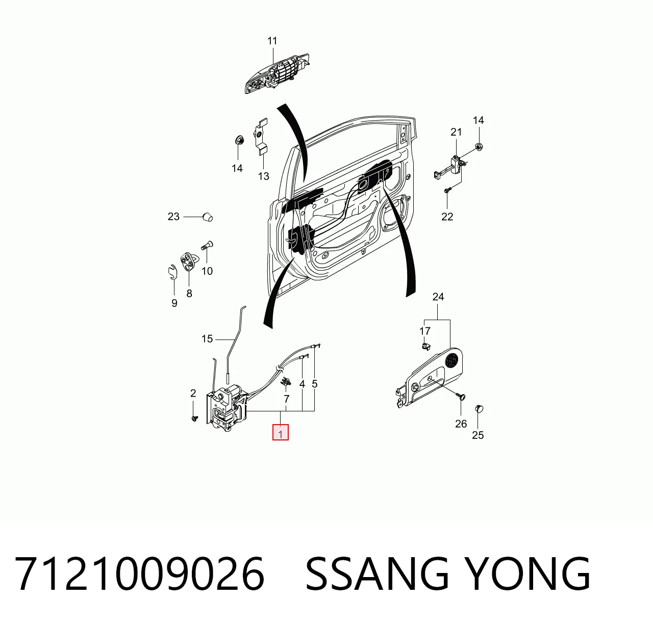 7121009026 Ssang Yong Zamek drzwi przednich lewych