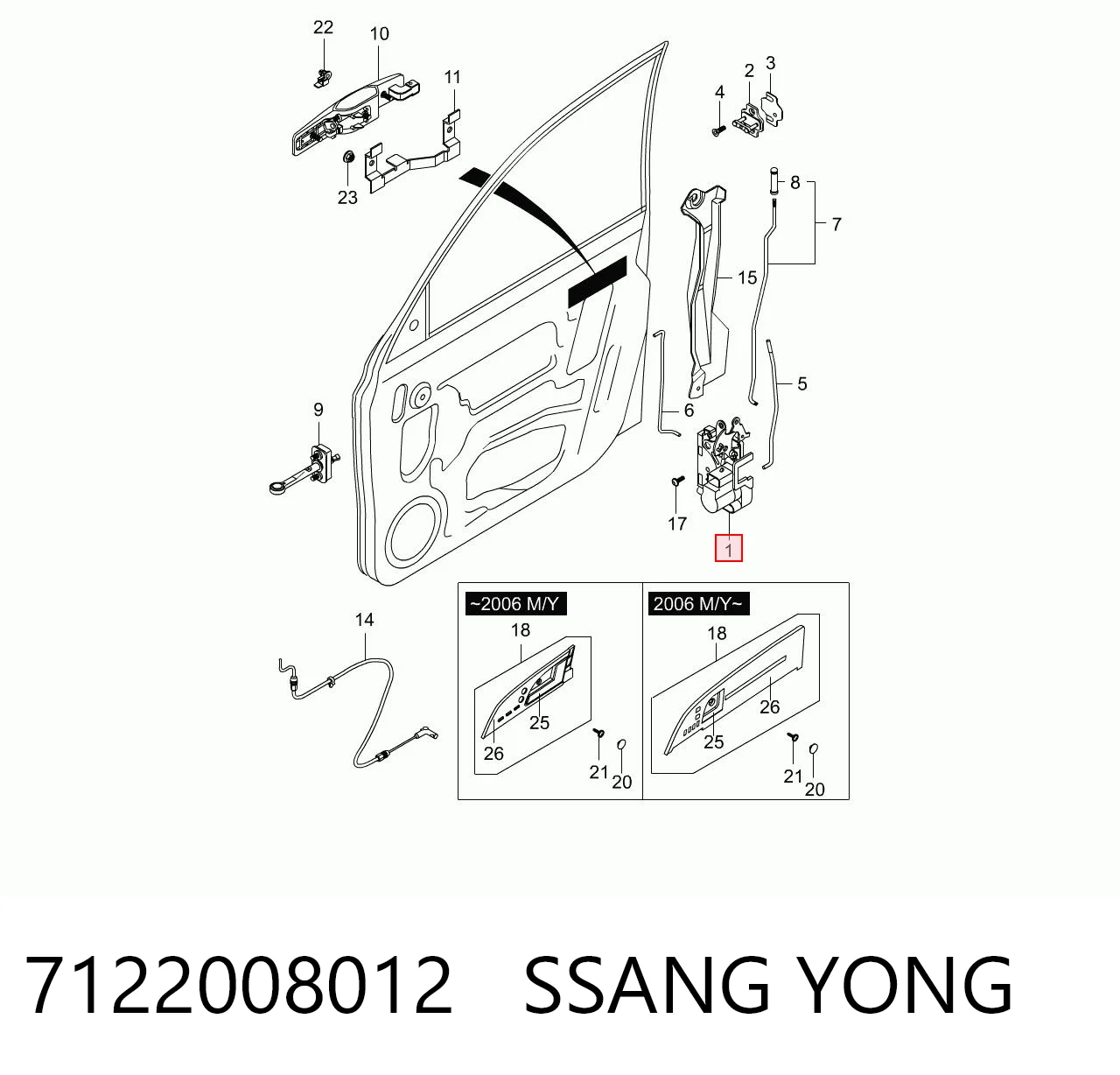 7122008012 Ssang Yong Zamek drzwi przednich prawych