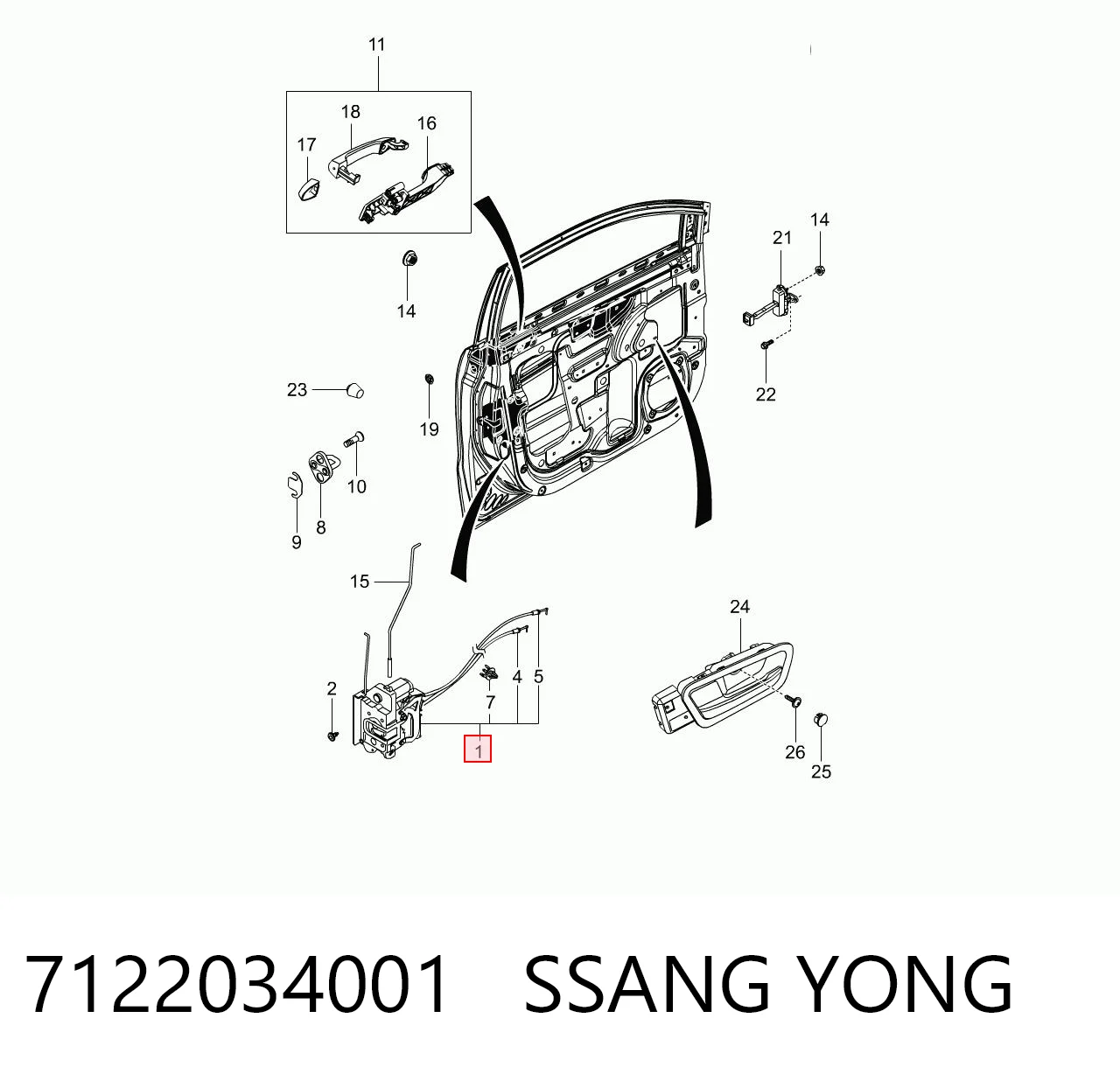 7122034001 Ssang Yong Zamek drzwi przednich prawych