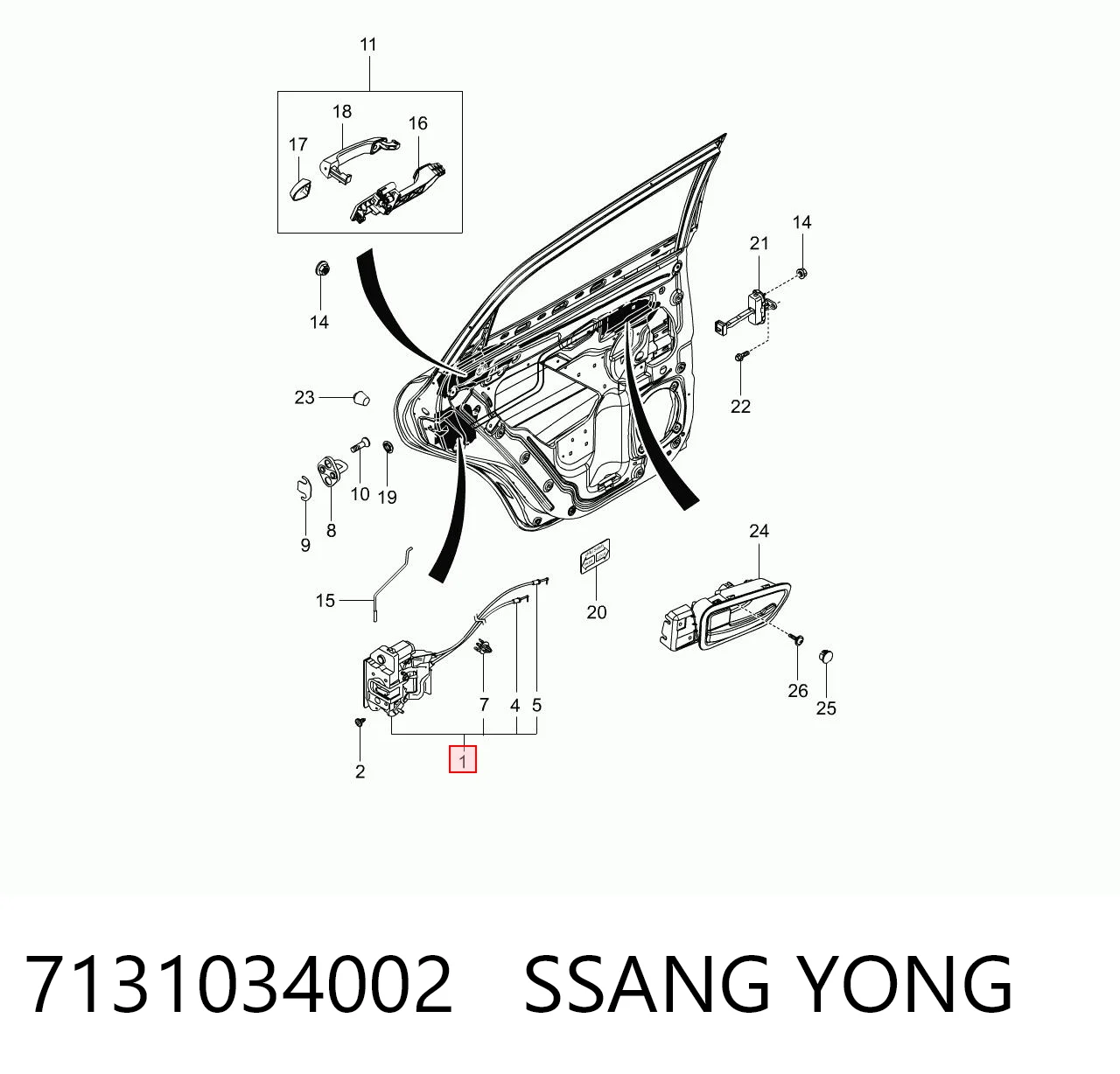 Zamek drzwi tylnych lewych do SsangYong Korando C 