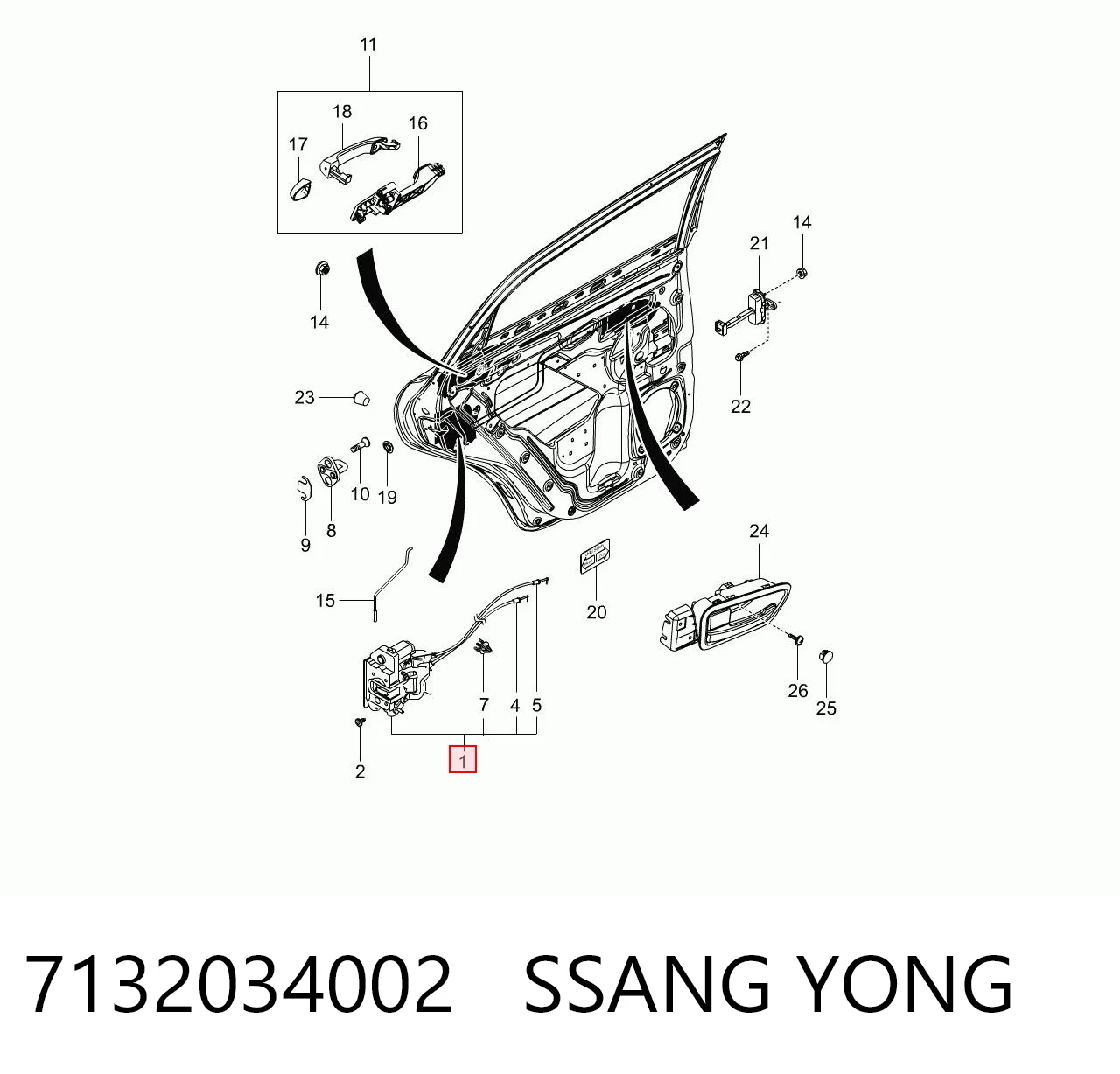 7132034002 Ssang Yong Zamek drzwi tylnych prawych