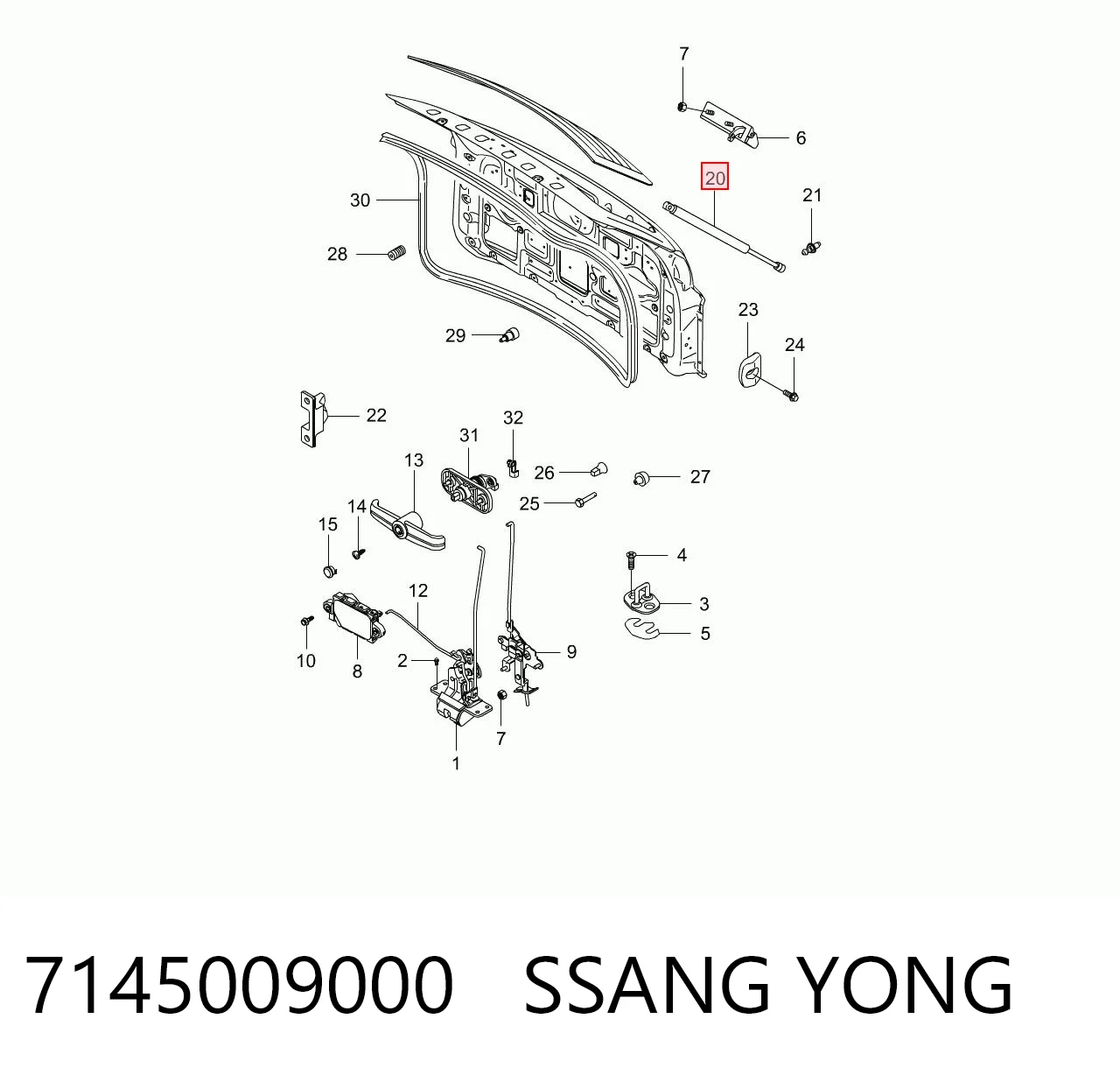 7145009000 Ssang Yong Amortyzator klapy bagażnika (3/5 drzwi-tylnych)