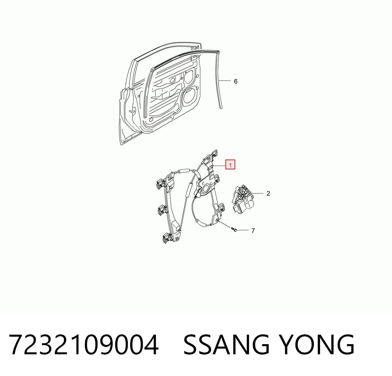 7232109004 Ssang Yong Mechanizm podnoszenia szyby drzwi przednich prawych
