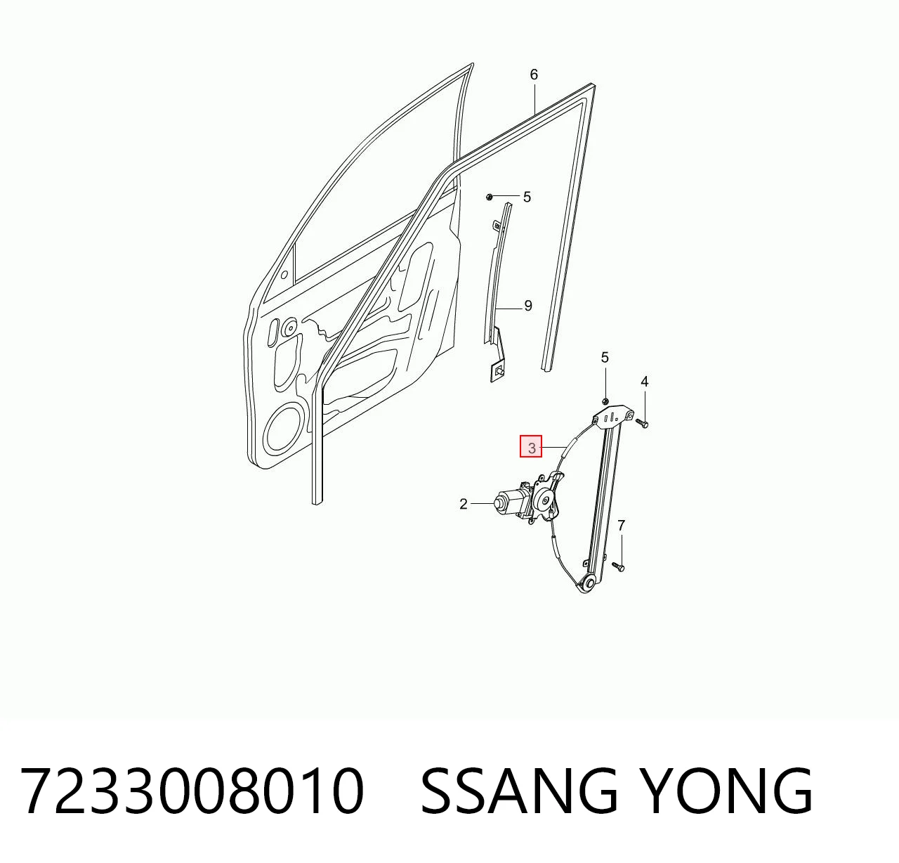 Mechanizm podnoszenia szyby drzwi przednich lewych SsangYong Rexton I SUV (RJ) (2002 - 2006) cena, od 69,69 USD
