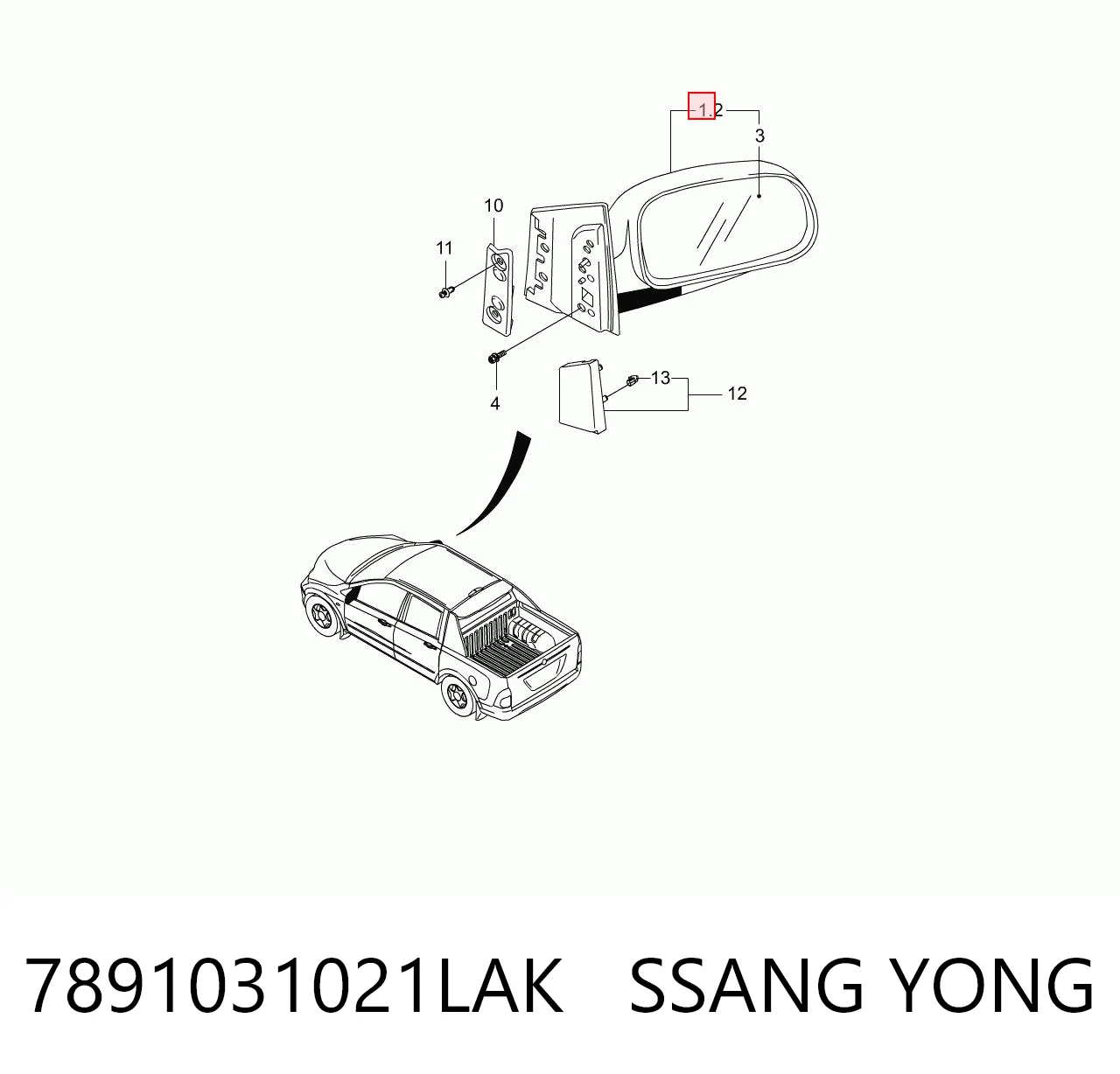 Lusterko wsteczne lewe do SsangYong Actyon SPORTS QJ