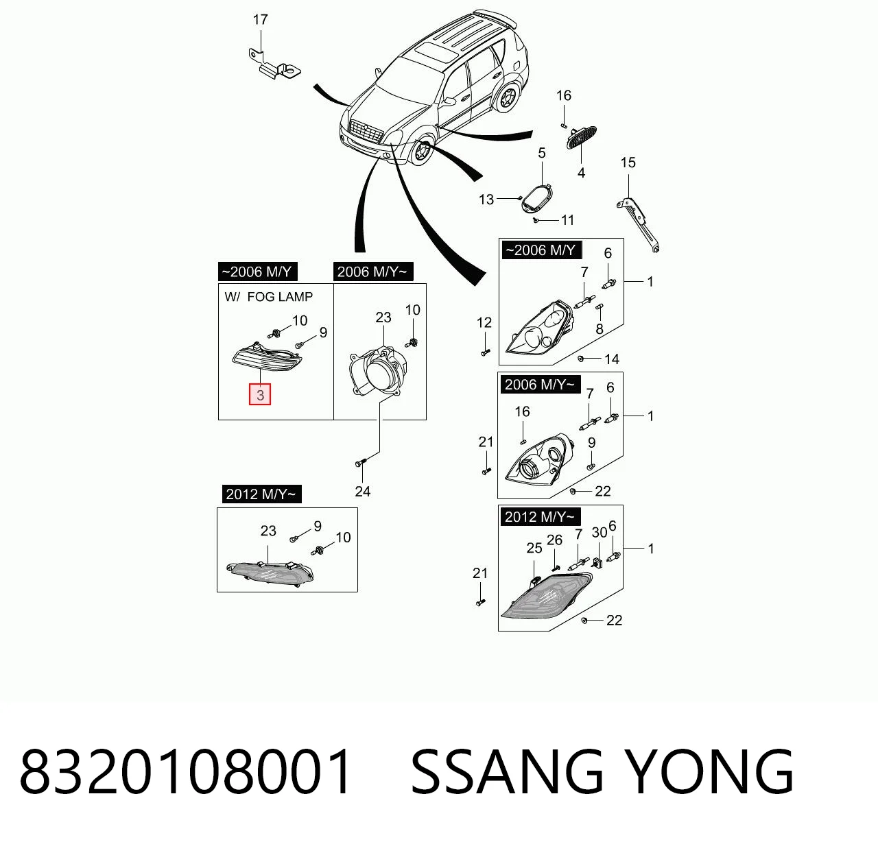 Lampa przeciwmgielna lewa do SsangYong Rexton I RJ