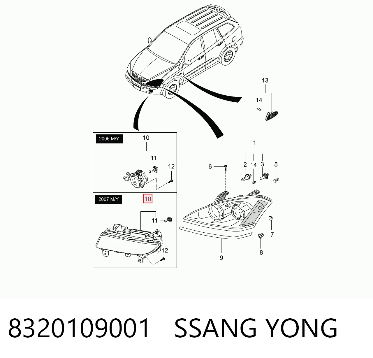 Lampa przeciwmgielna lewa do SsangYong Kyron  
