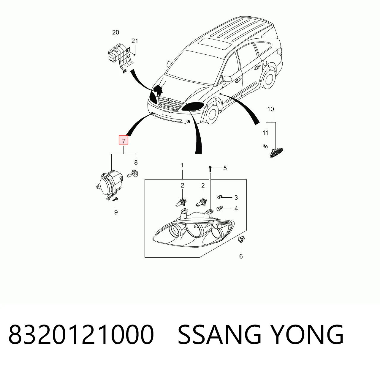 Lampa przeciwmgielna lewa do SsangYong Actyon  CJ