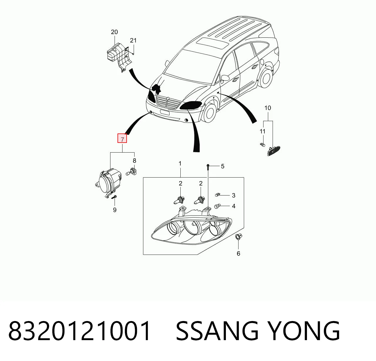 Do koszyka Lampa przeciwmgielna lewa SsangYong Actyon  CJ
