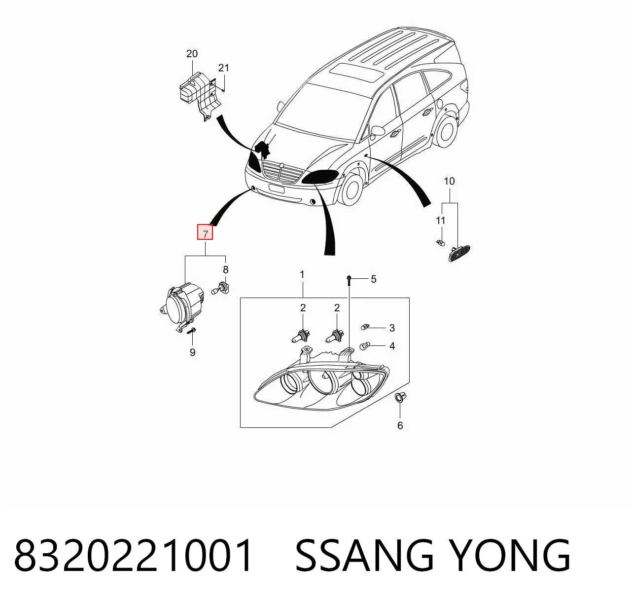 8320221001 Ssang Yong Lampa przeciwmgielna prawa