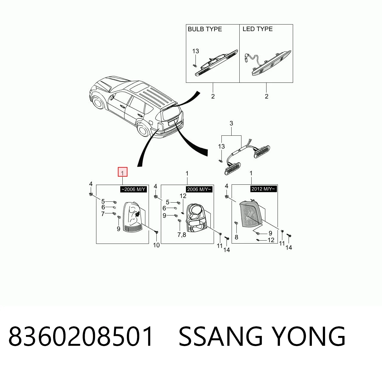 Lampa zespolona tylna prawa SsangYong Rexton I SUV (RJ) (2002 - 2006) cena, od 220,68 USD
