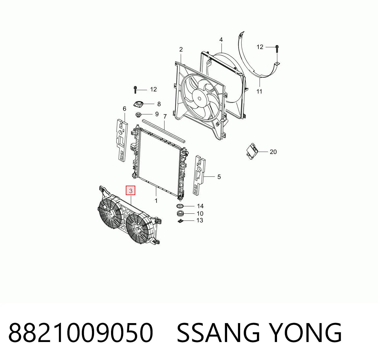 Wentylator elektryczny układu chłodzenia kompletny (silnik+wirnik) SsangYong Kyron SUV (2007 - 2014) cena, od 91,25 USD