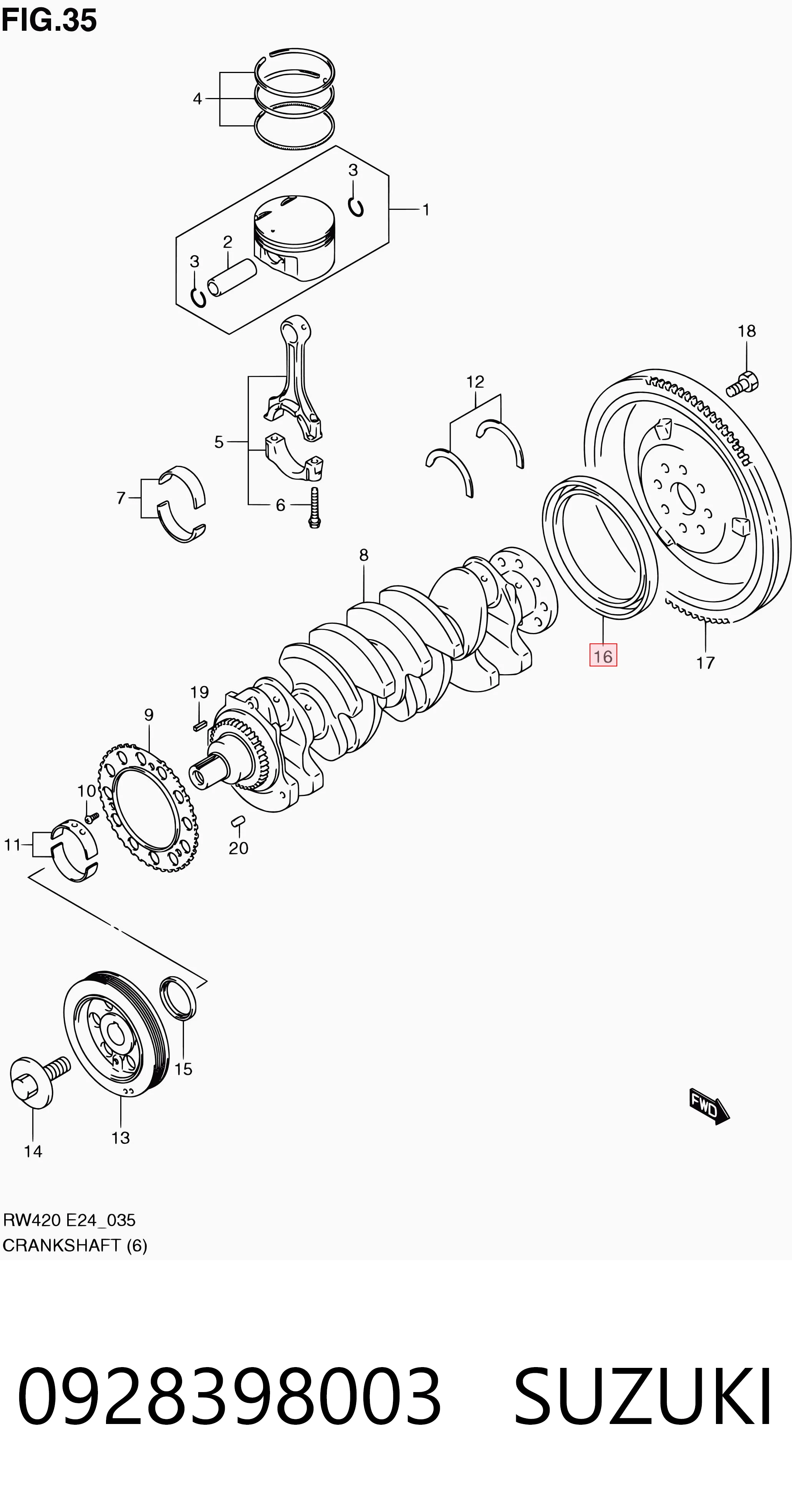 0928398003 Suzuki Uszczelniacz wału korbowego silnika tylny