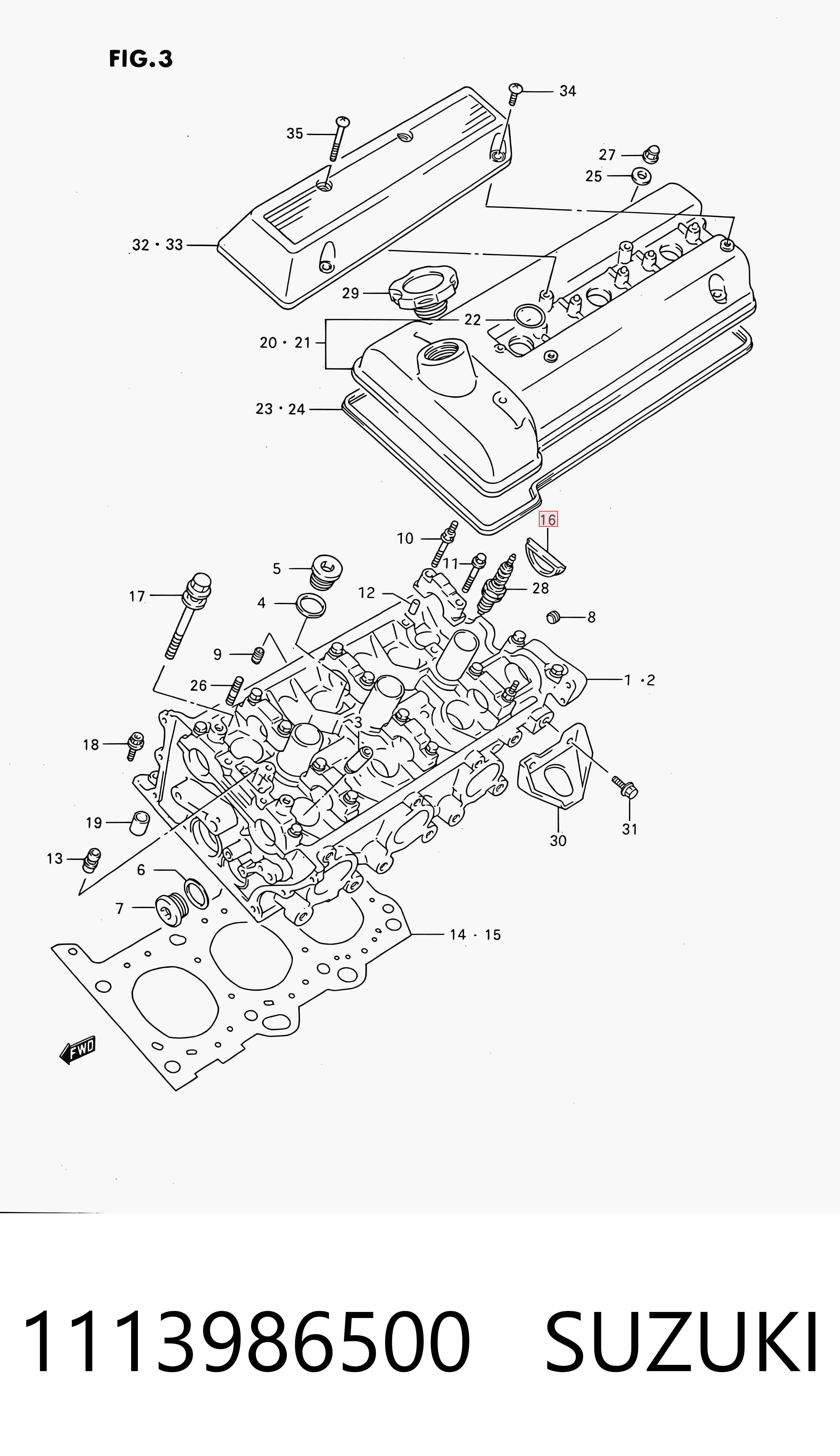 1113986500 Suzuki Uszczelka pokrywy zaworowej silnika, tylny segment