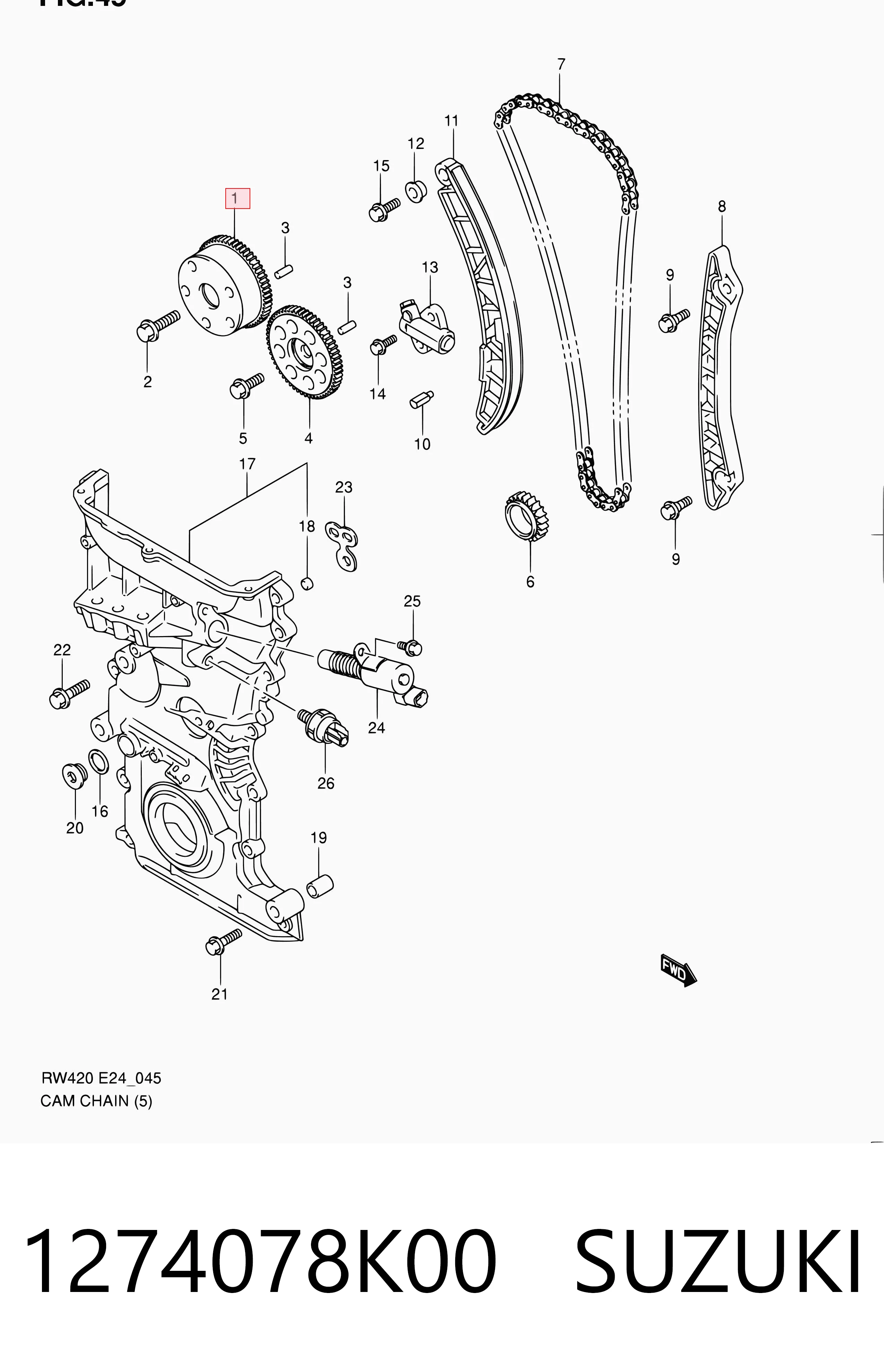 1274078K00 Suzuki Koło zębate walcowe wału rozrządu silnika, dolotowego (ssącego)