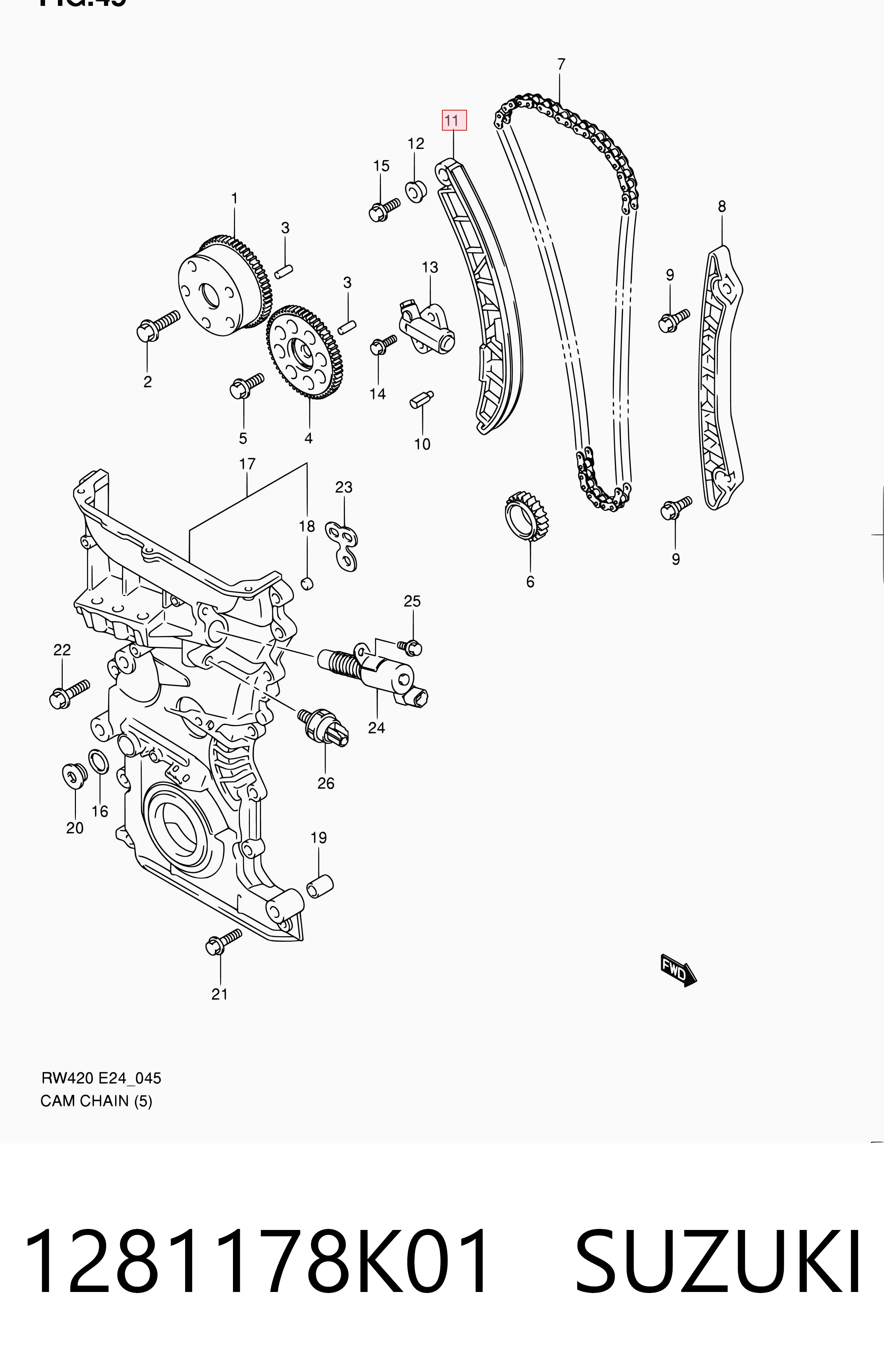 1281178K01 Suzuki Prowadnica napinacza łańcucha rozrządu