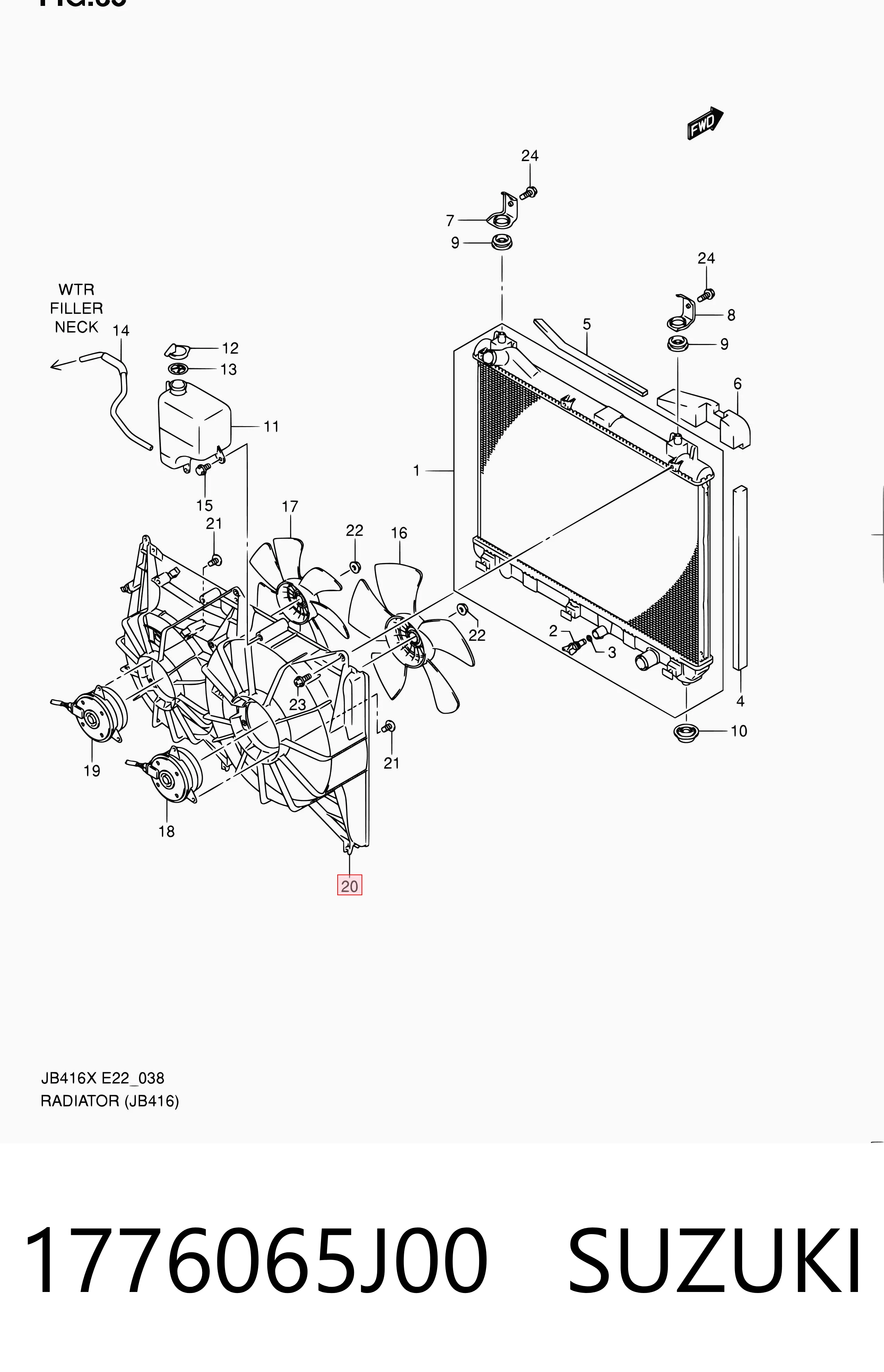 1776065J00 Suzuki Dyfuzor chłodnicy klimatyzacji, w komplecie z wirnikiem i silnikiem