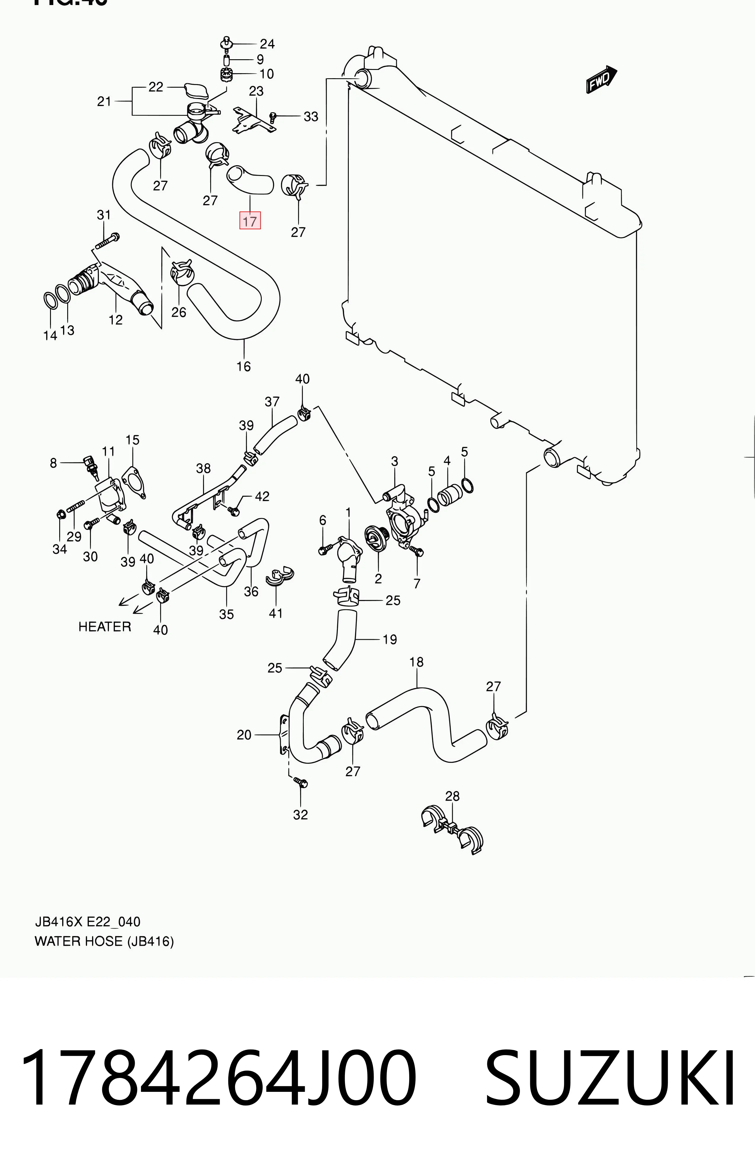 1784264J00 Suzuki Przewód (króciec) chłodnicy górny