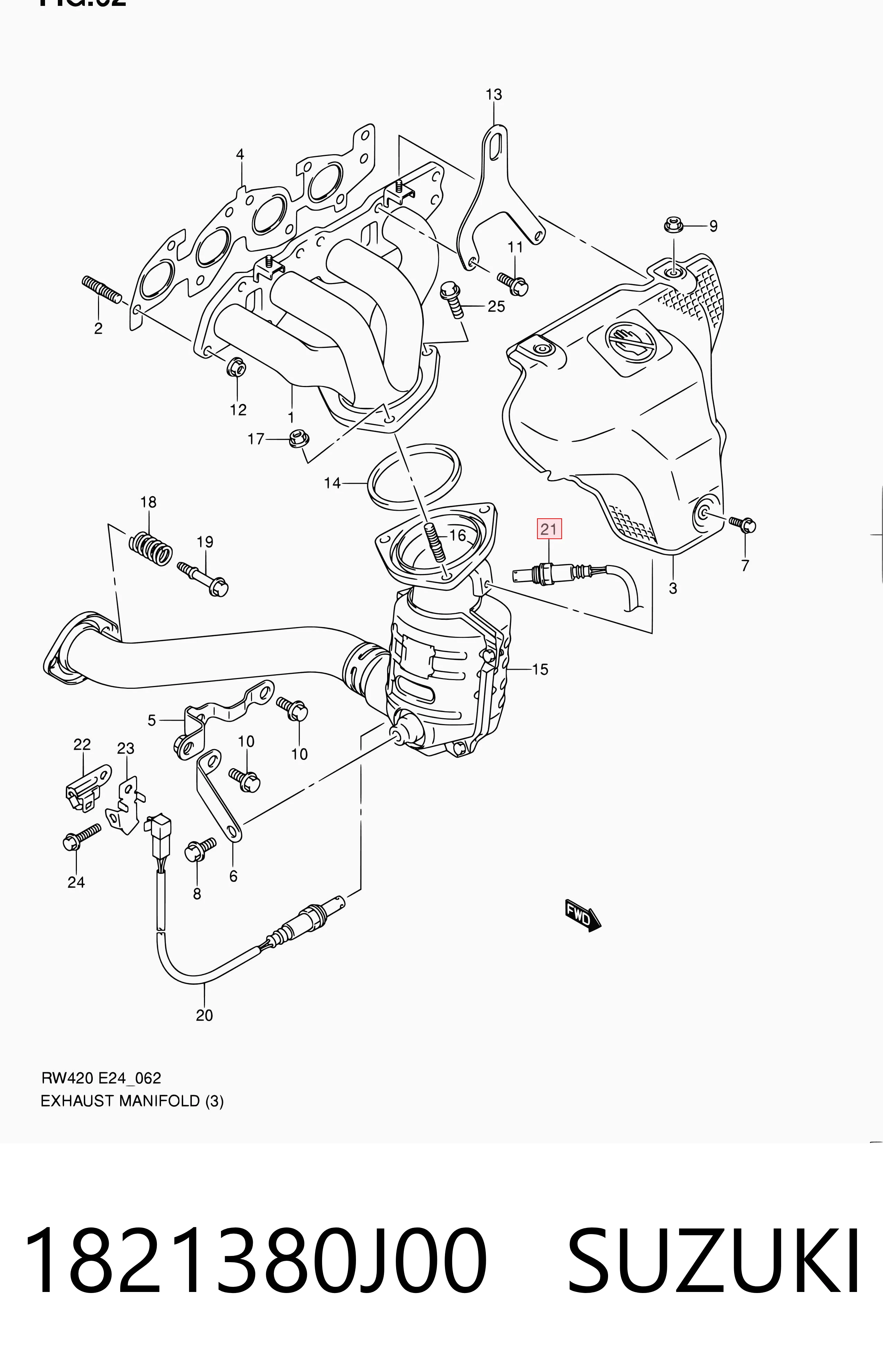 1821380J00 Suzuki Sonda lambda czujnik tlenu przed katalizatorem