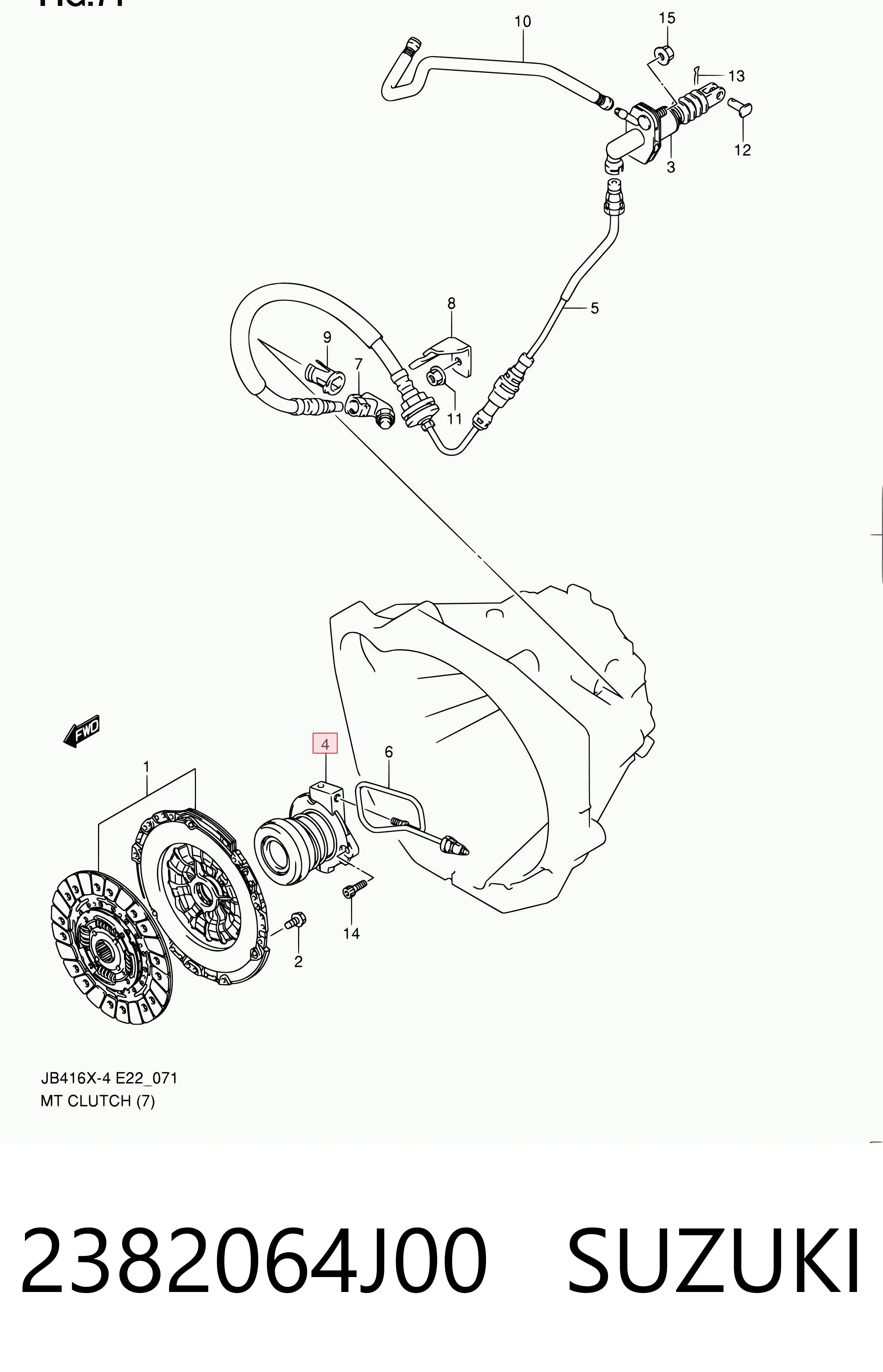 2382064J00 Suzuki Cylinder roboczy sprzęgła (wysprzęglik) w komplecie z łożyskiem wyciskowym