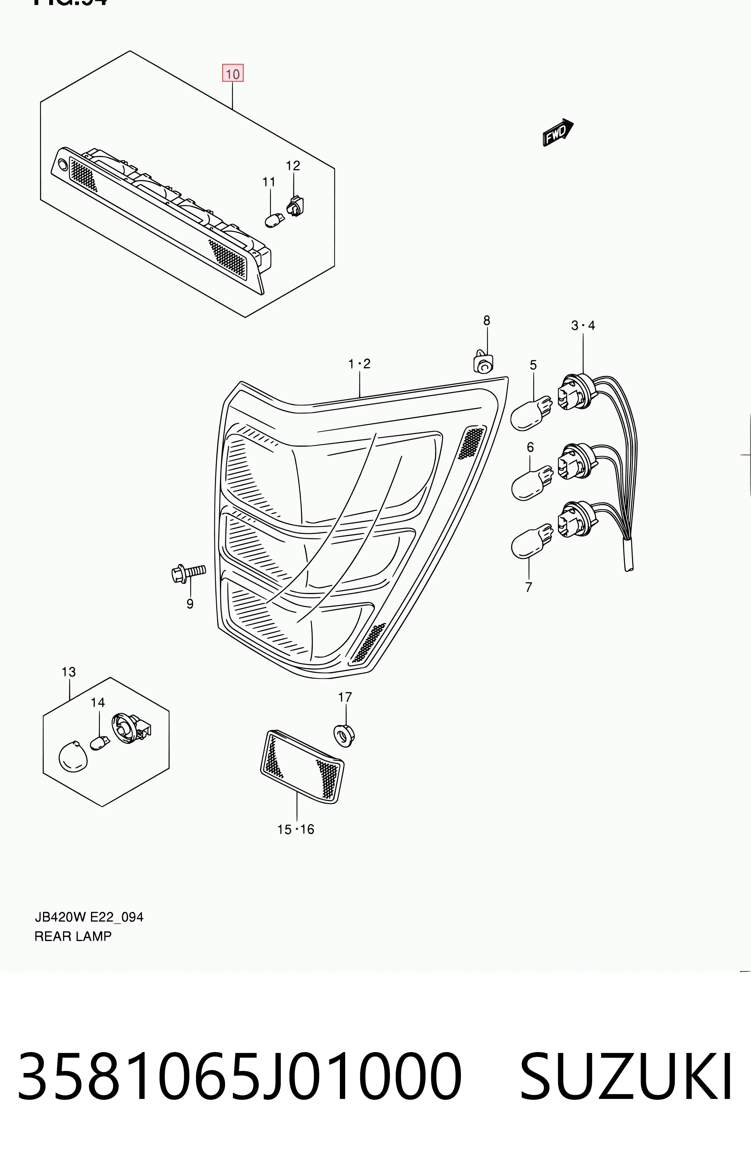 3581065J01000 Suzuki Lampa stop tylna dodatkowa