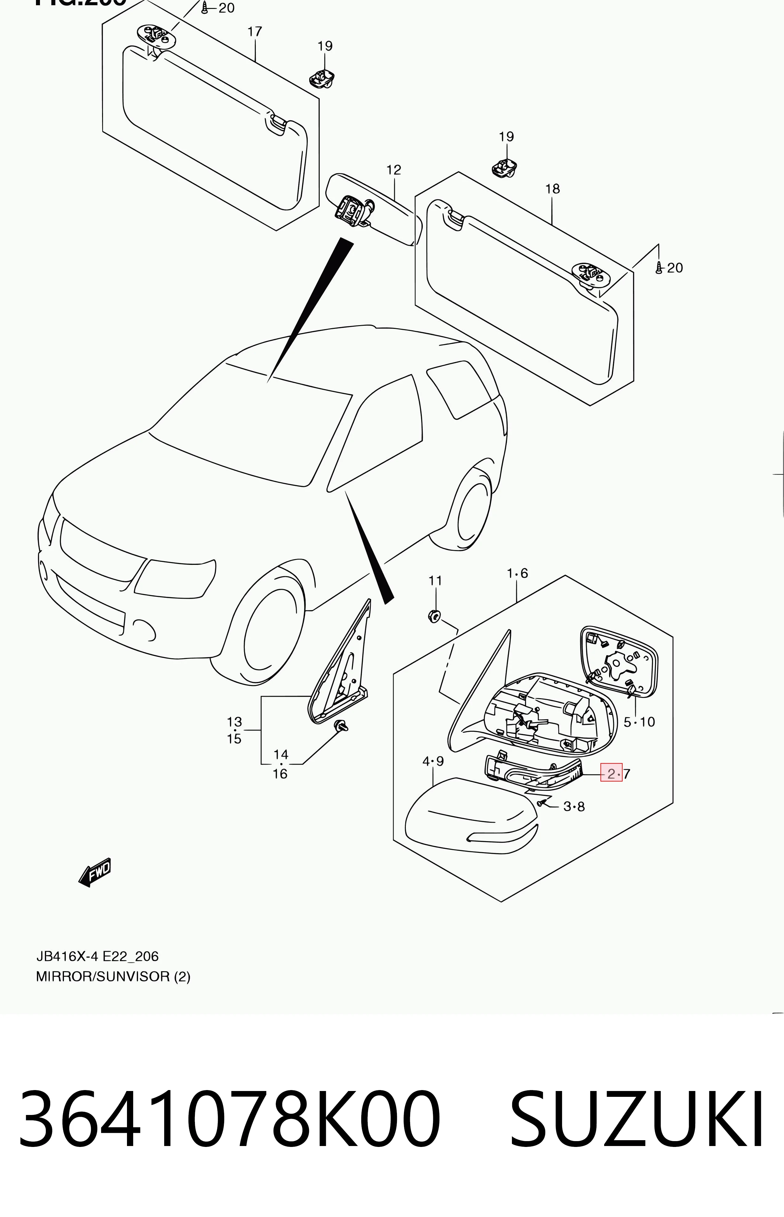 3641078K00 Suzuki Kierunkowskaz lusterka prawy