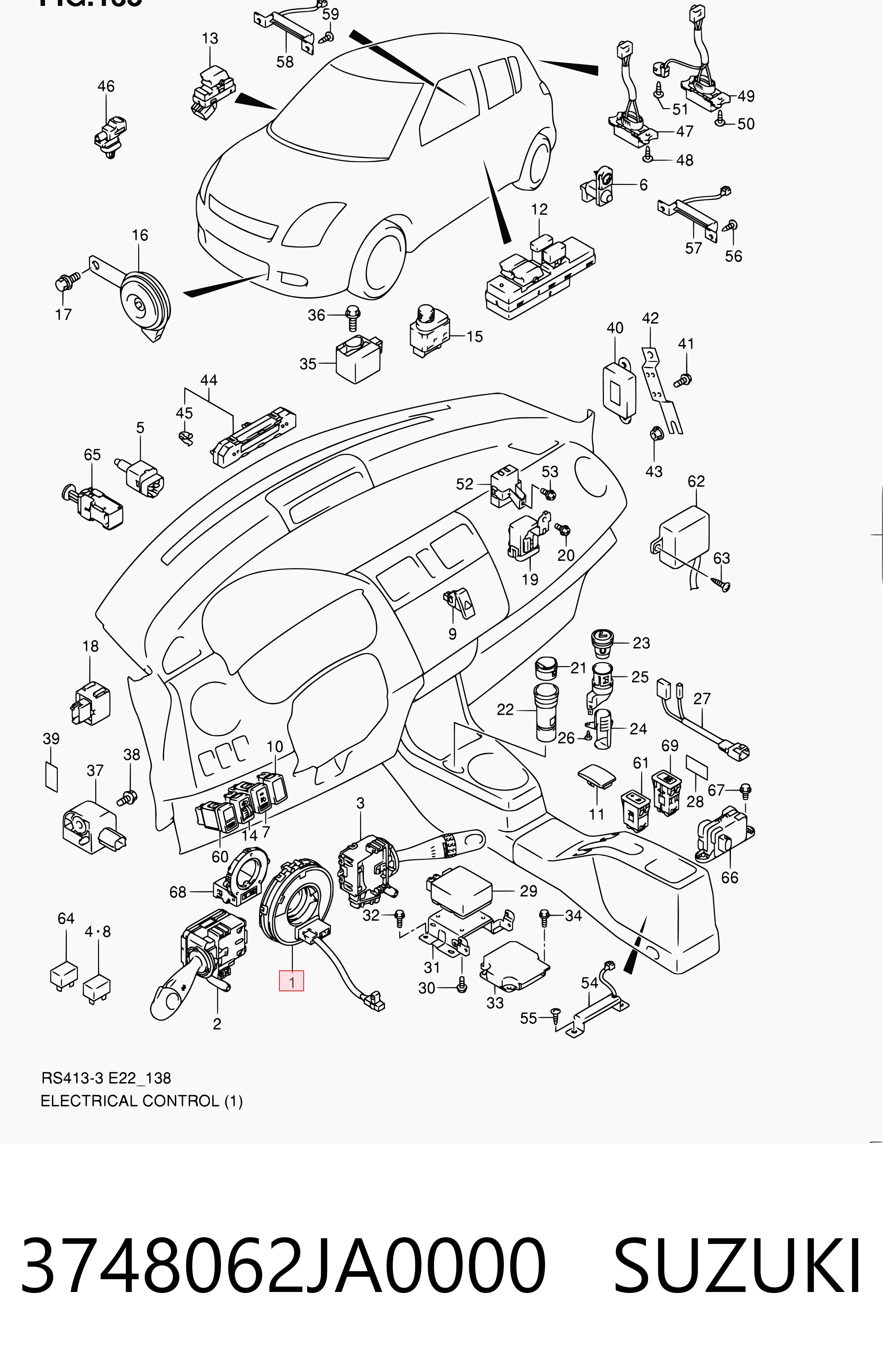 Do koszyka Pierścień kontaktowy AIRBAG, taśma kierownicy  Suzuki Swift III RS