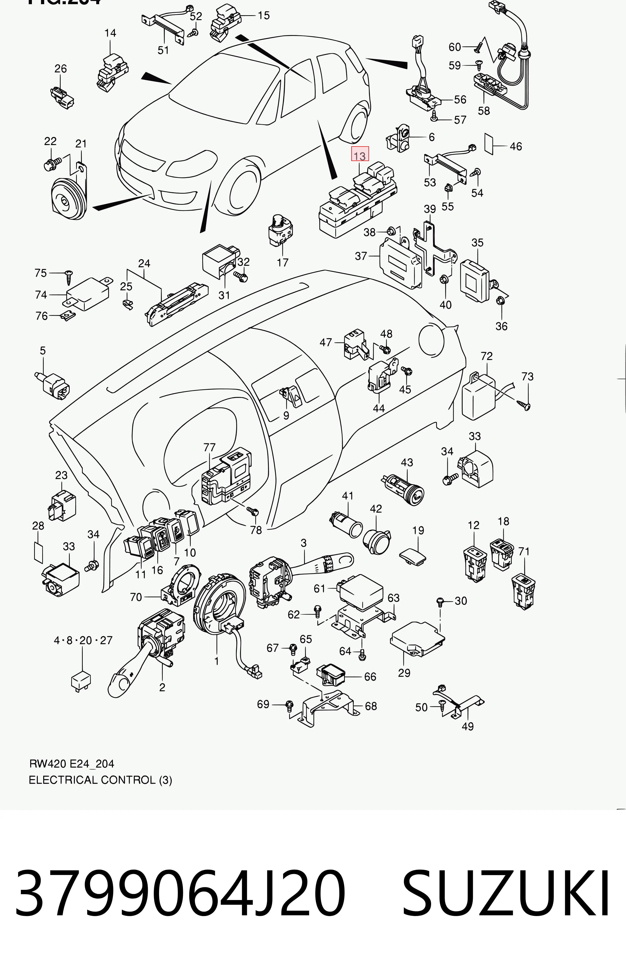 3799064J20 Suzuki Panel przyciskowy sterowania podnośnikiem szyby przedni lewy