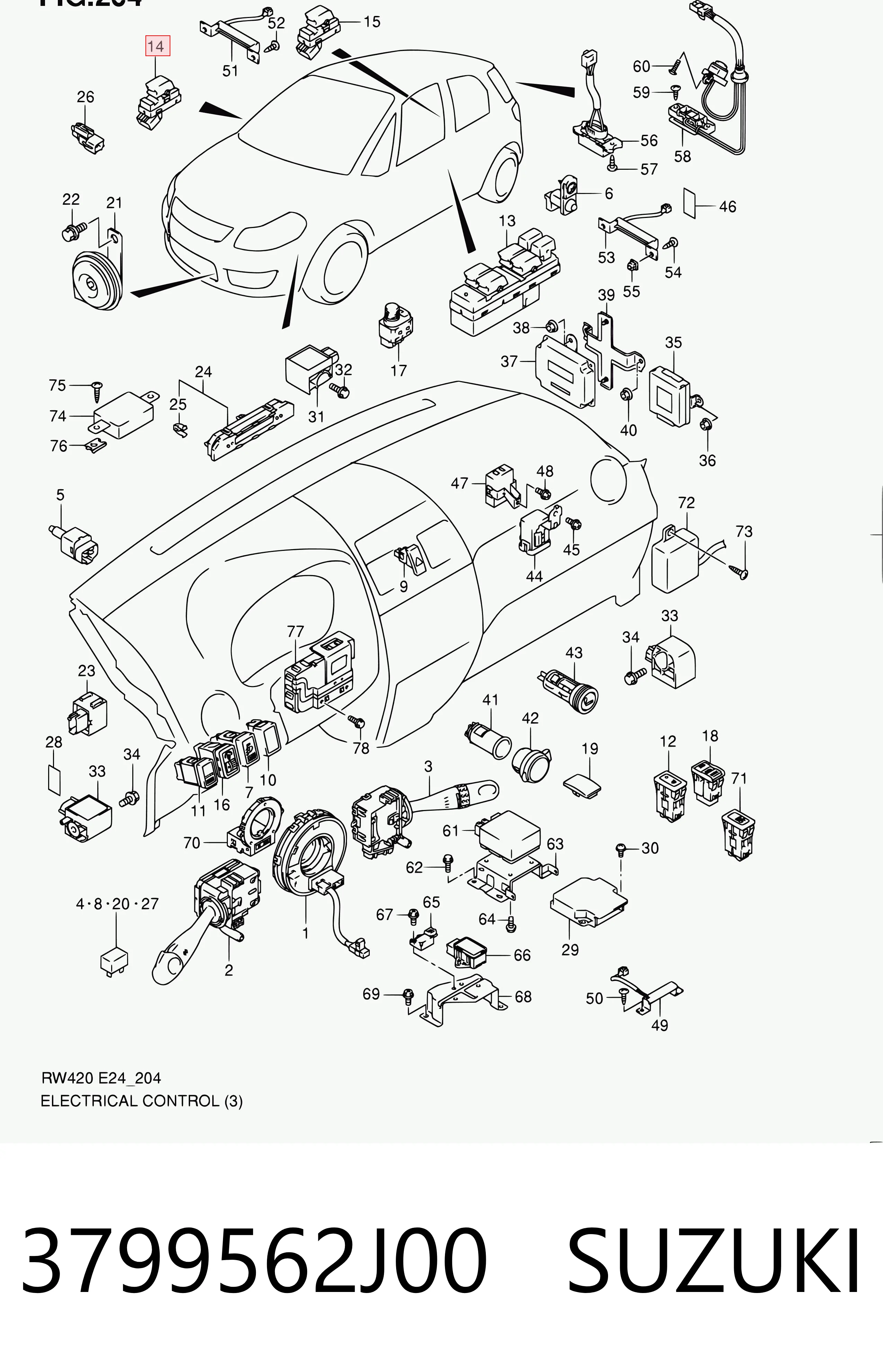 3799562J00 Suzuki Panel przyciskowy sterowania podnośnikiem szyby tylny prawy