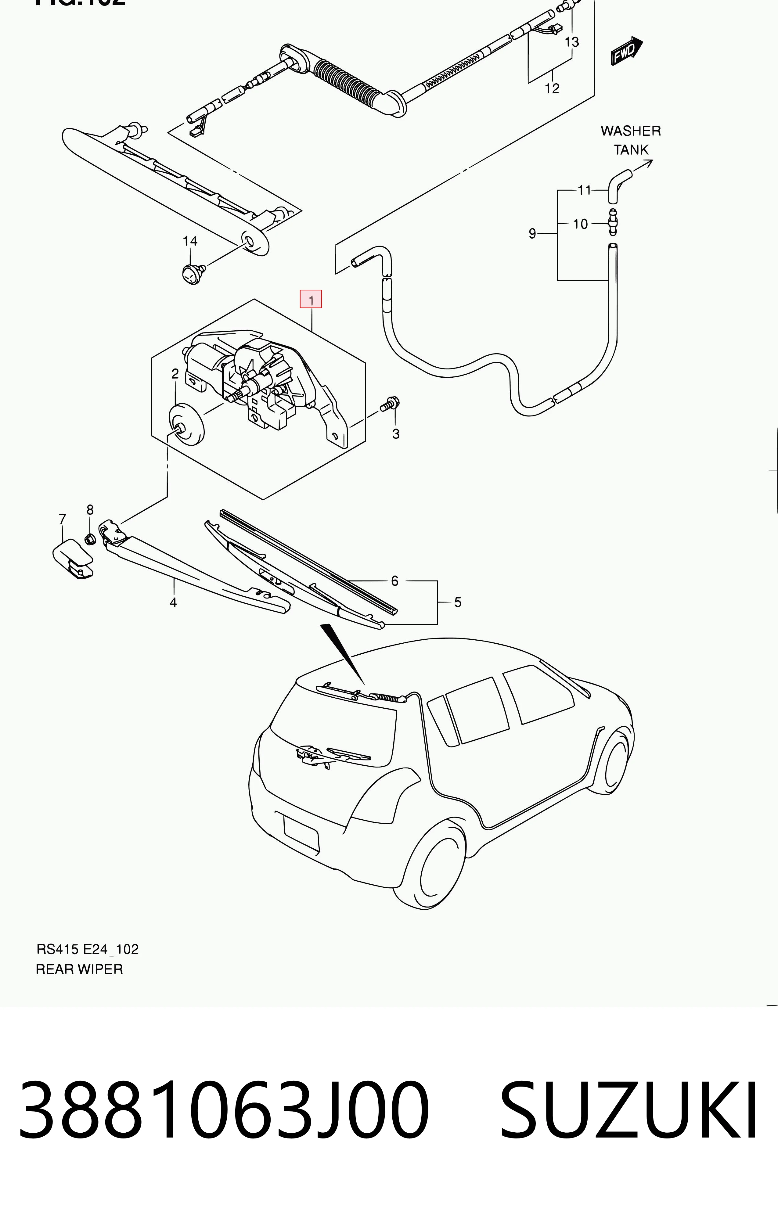 Silniczek wycieraczki tylnej szyby do Suzuki Swift III RS