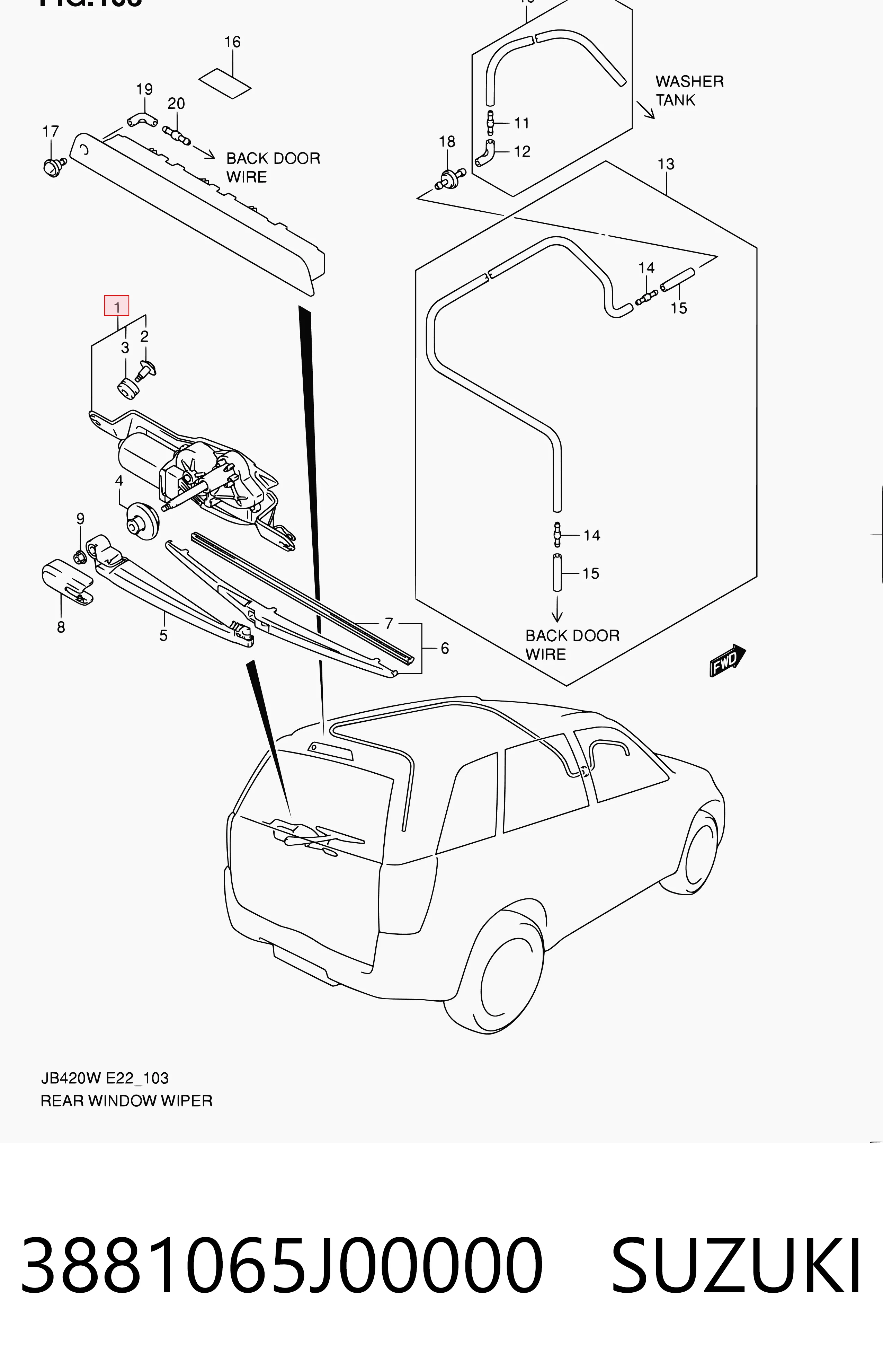 Silniczek wycieraczki tylnej szyby do Suzuki Grand Vitara  JB