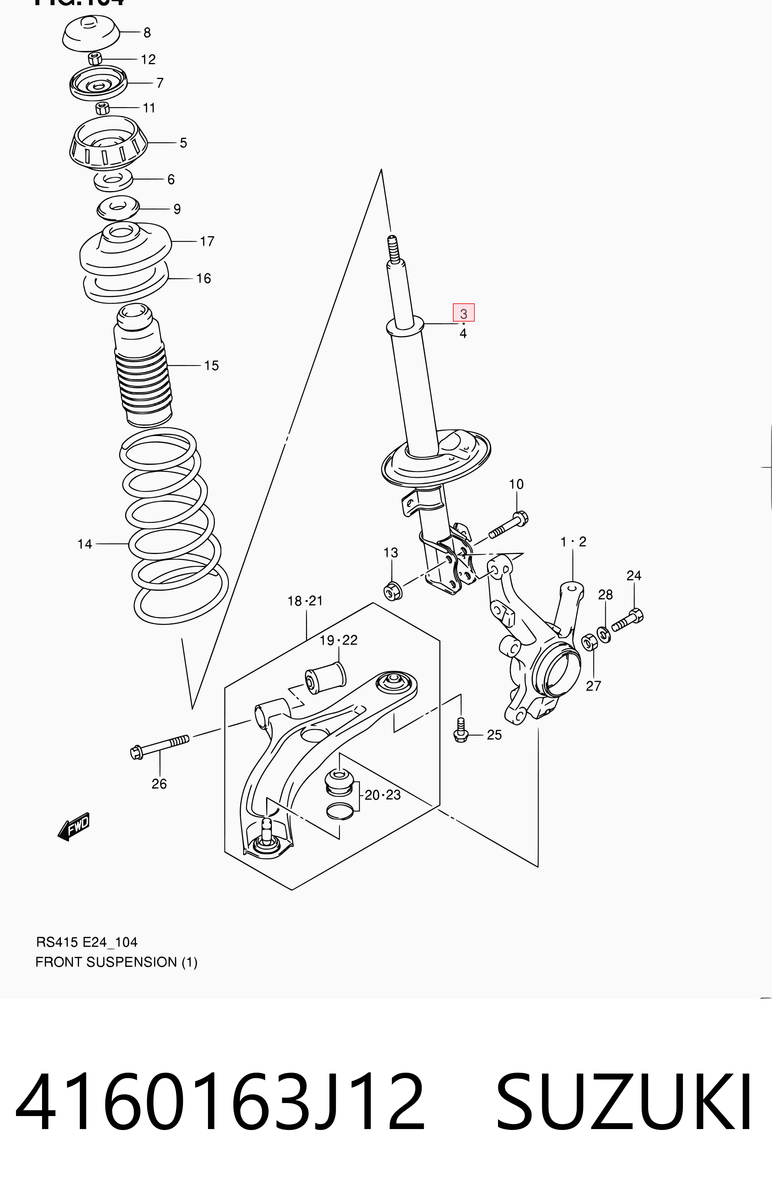 4160163J12 Suzuki Amortyzator przedni prawy