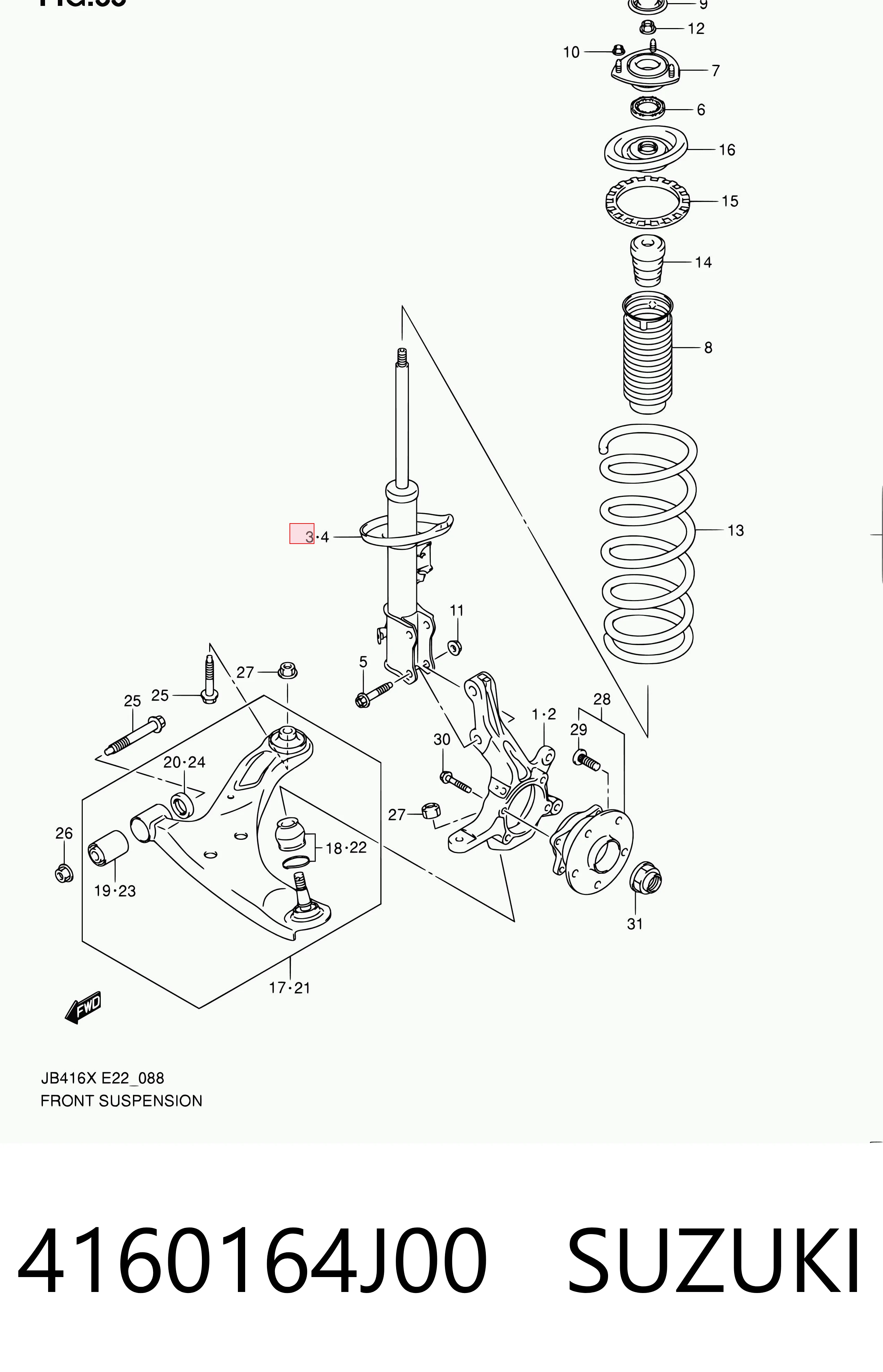 4160164J00 Suzuki Amortyzator przedni prawy