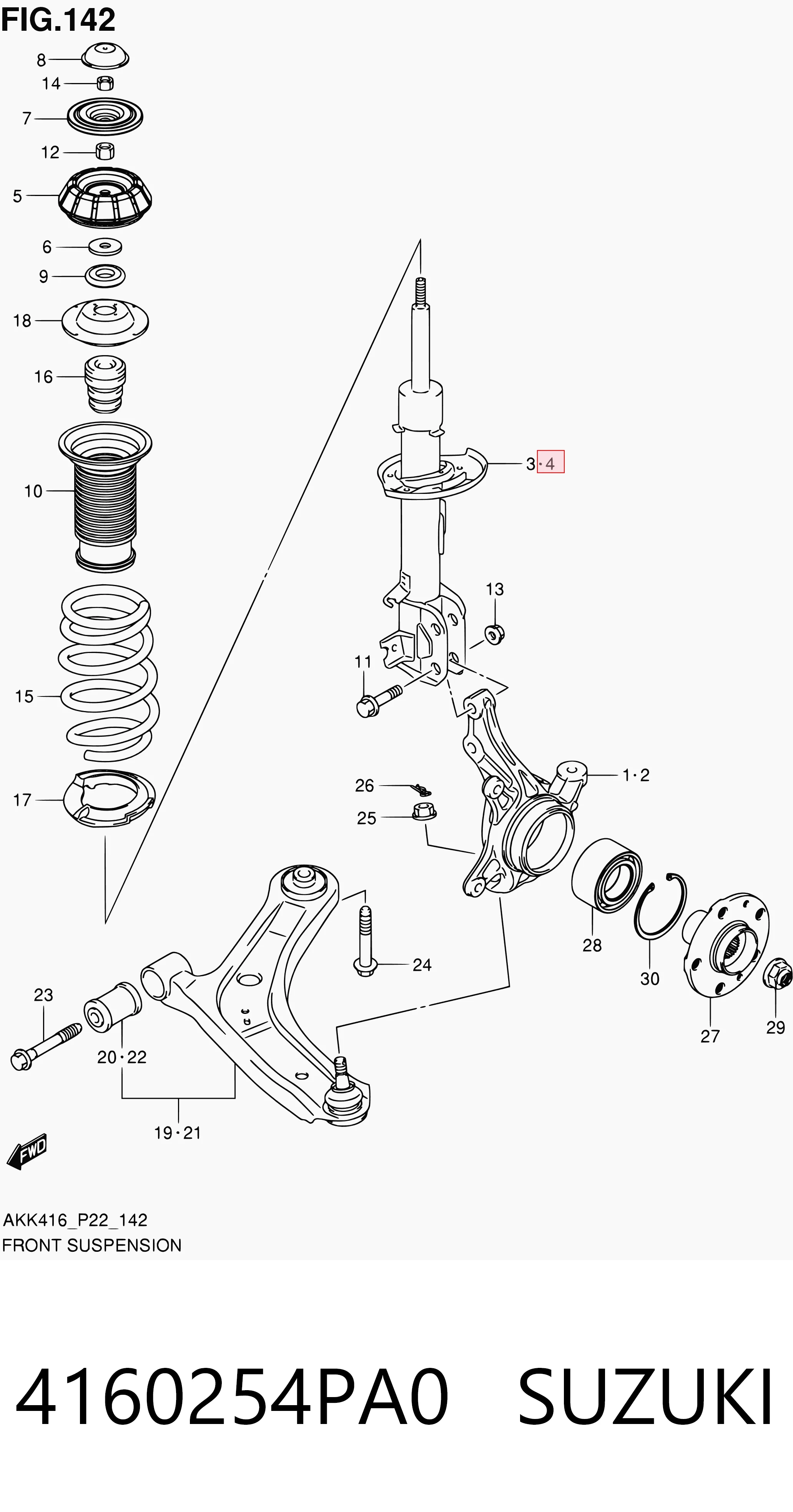 4160254PA0 Suzuki Amortyzator przedni lewy