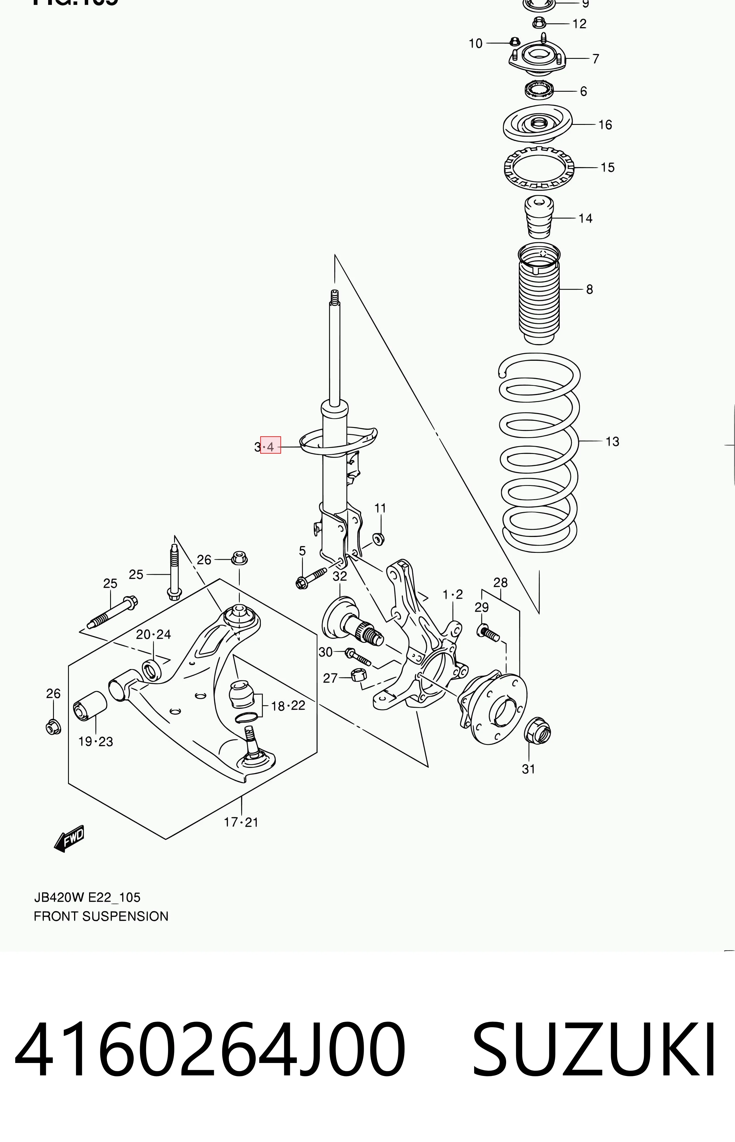 4160264J00 Suzuki Amortyzator przedni lewy