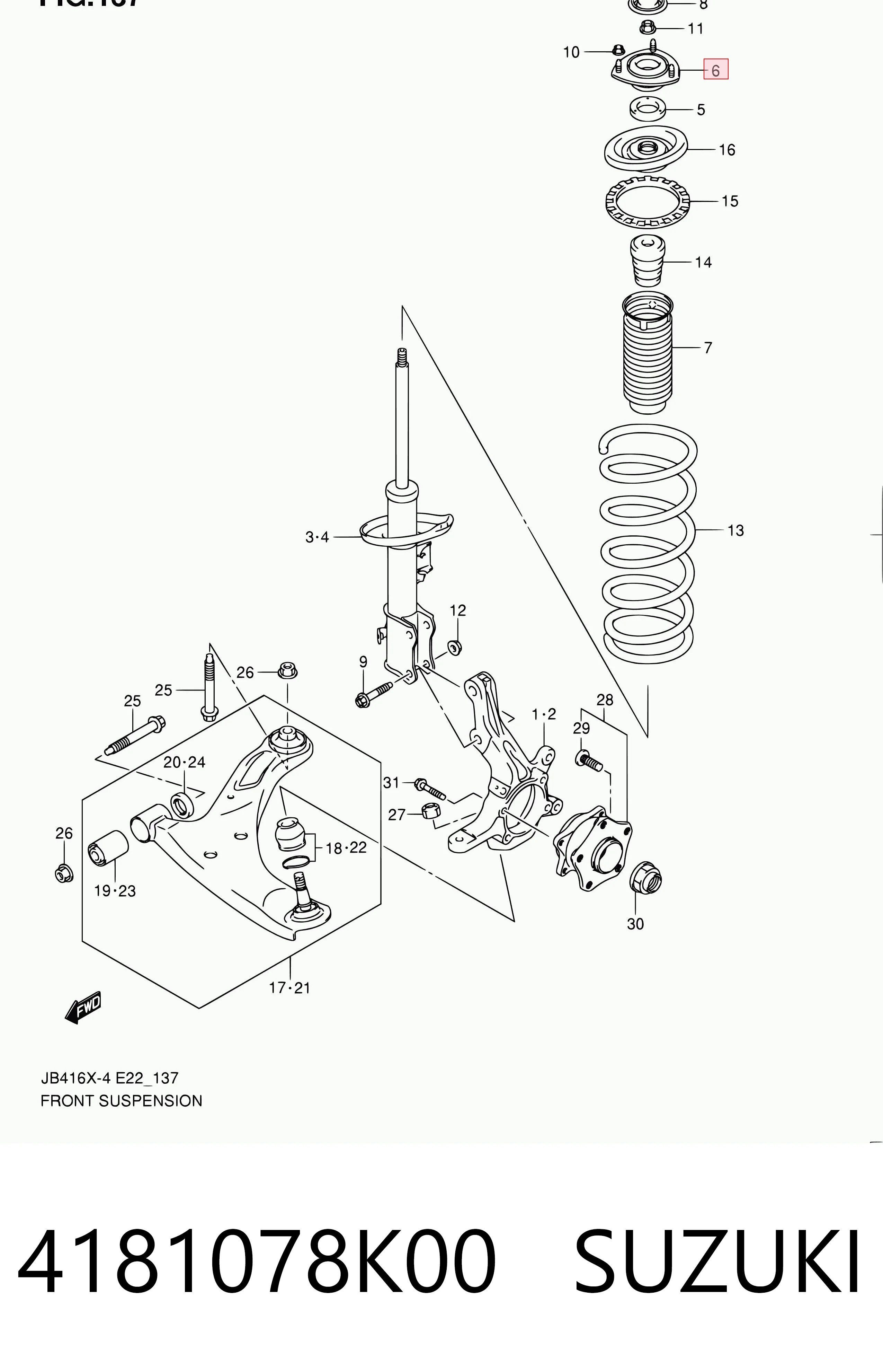 4181078K00 Suzuki Poduszka amortyzatora przedniego