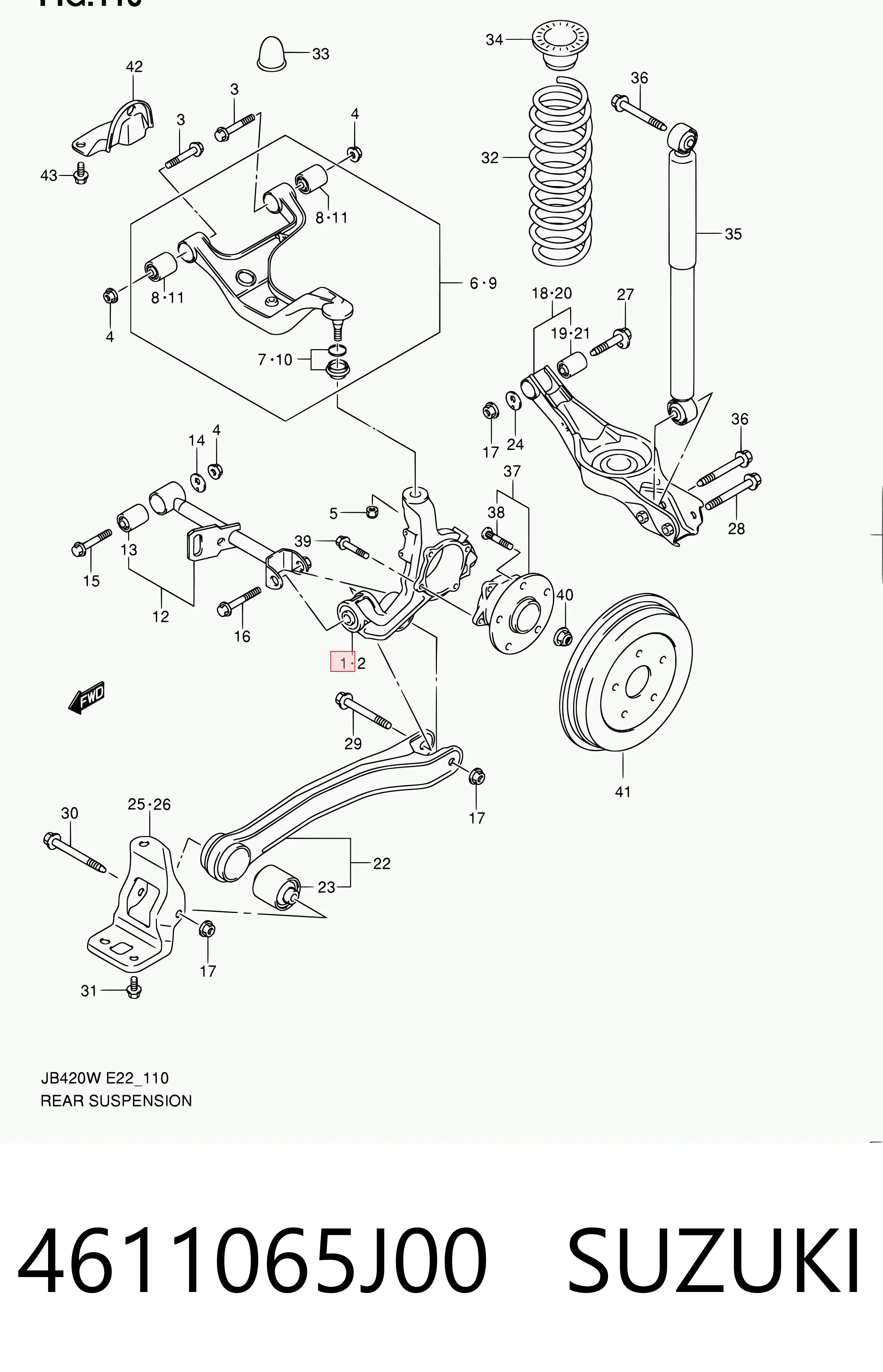4611065J00 Suzuki Czop (zwrotnica) tylny prawy