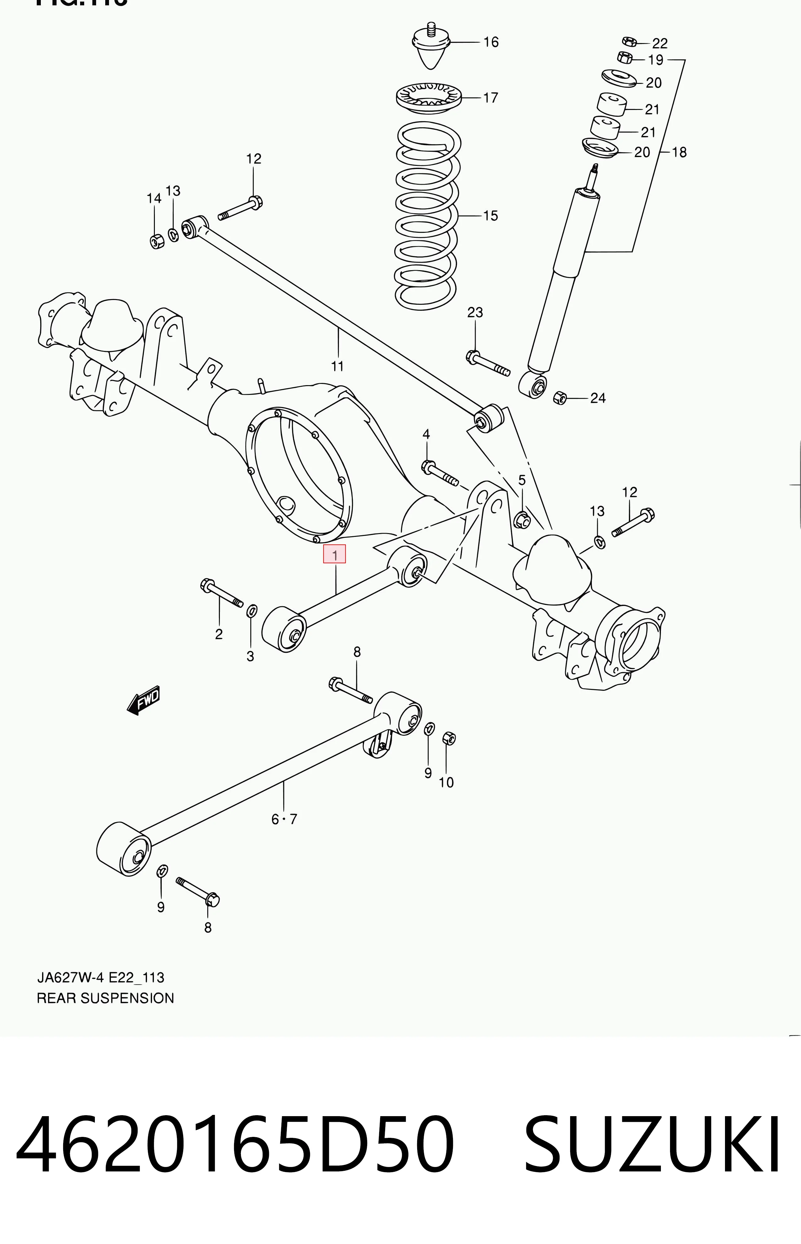 4620165D50 Suzuki Wahacz (drążek) zawieszenia tylnego podłużny górny lewy