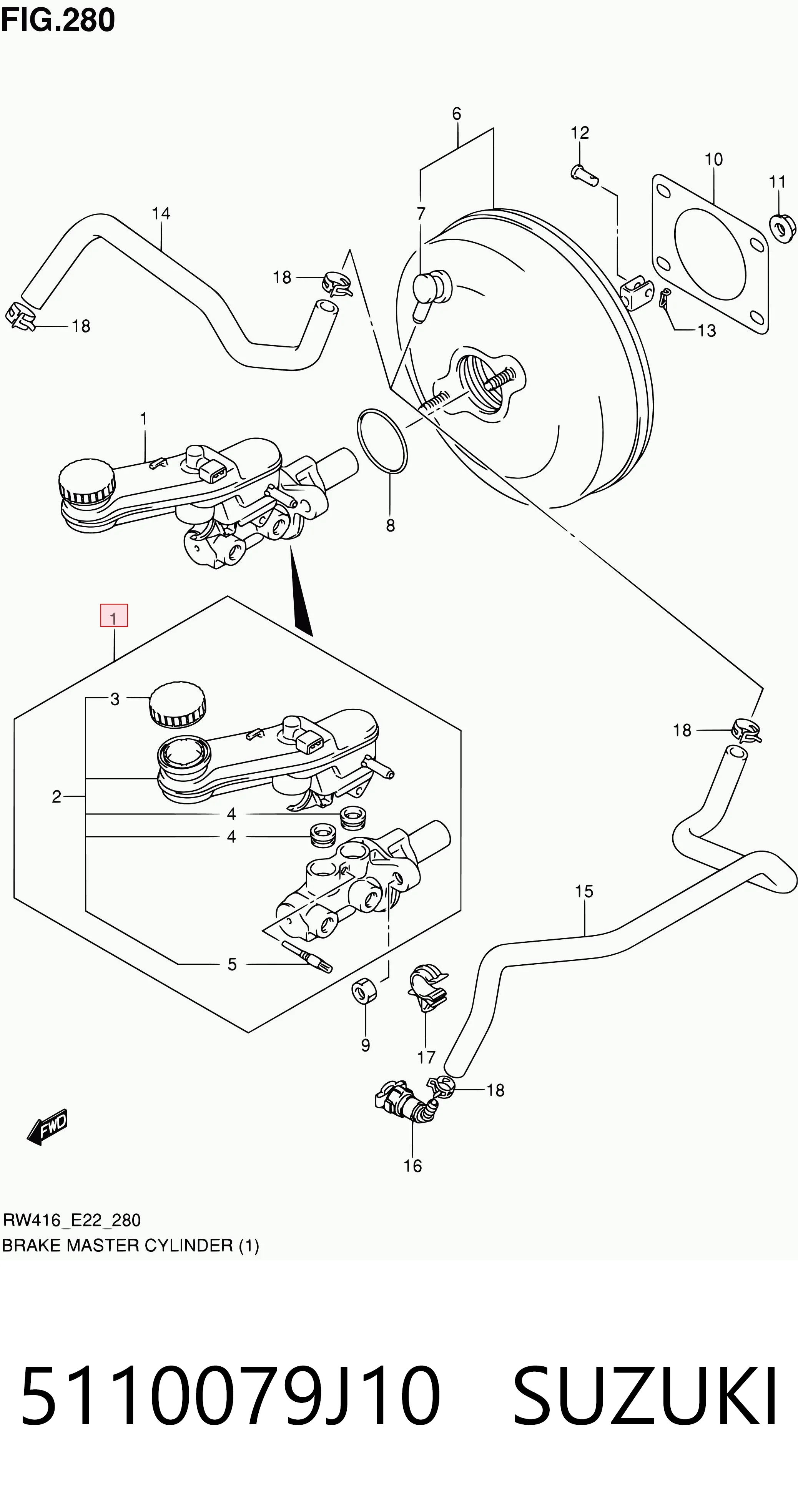 5110079J10 Suzuki Główny cylinder hamulców