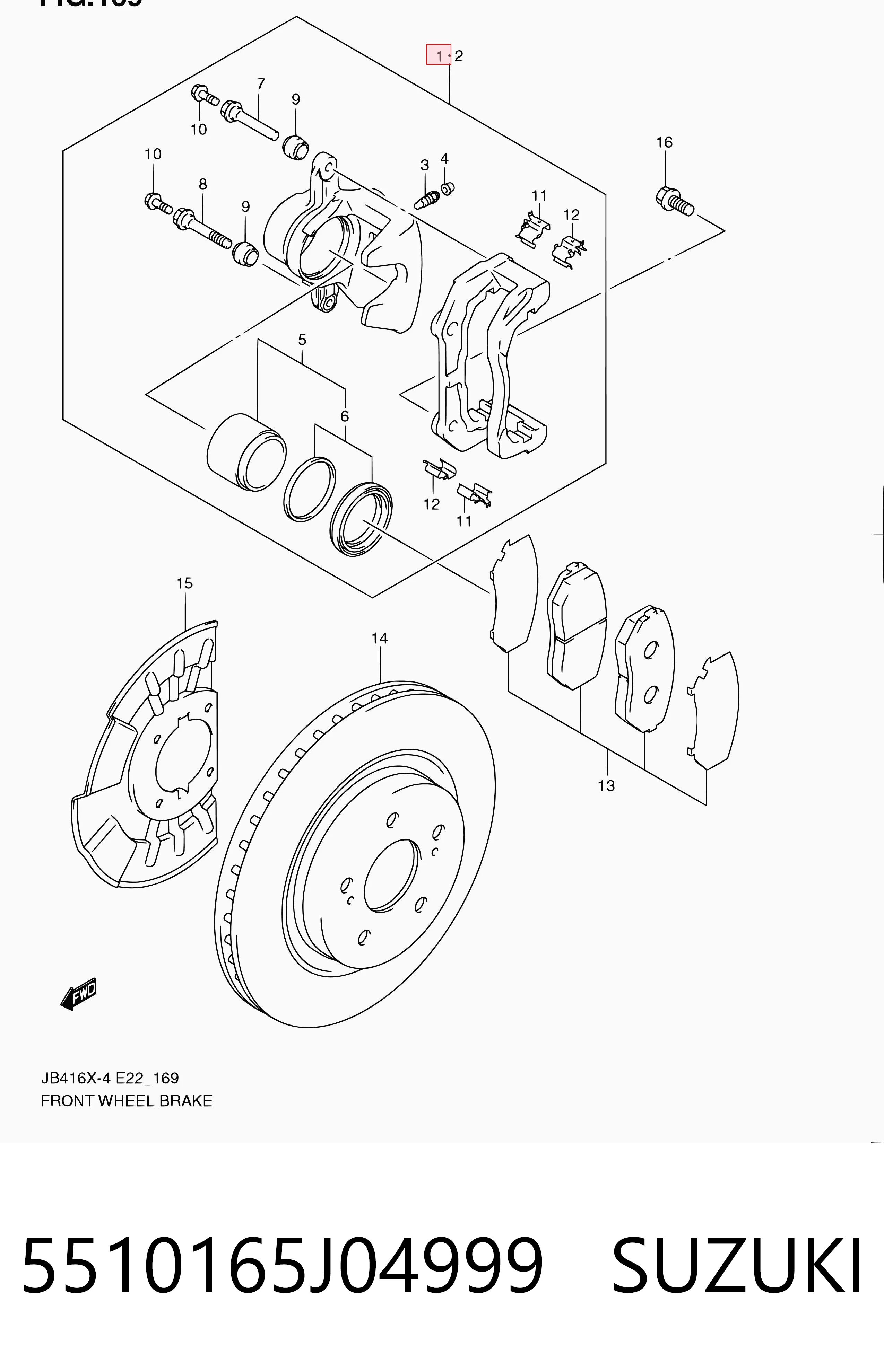 5510165J04999 Suzuki Zacisk hamulcowy przedni prawy