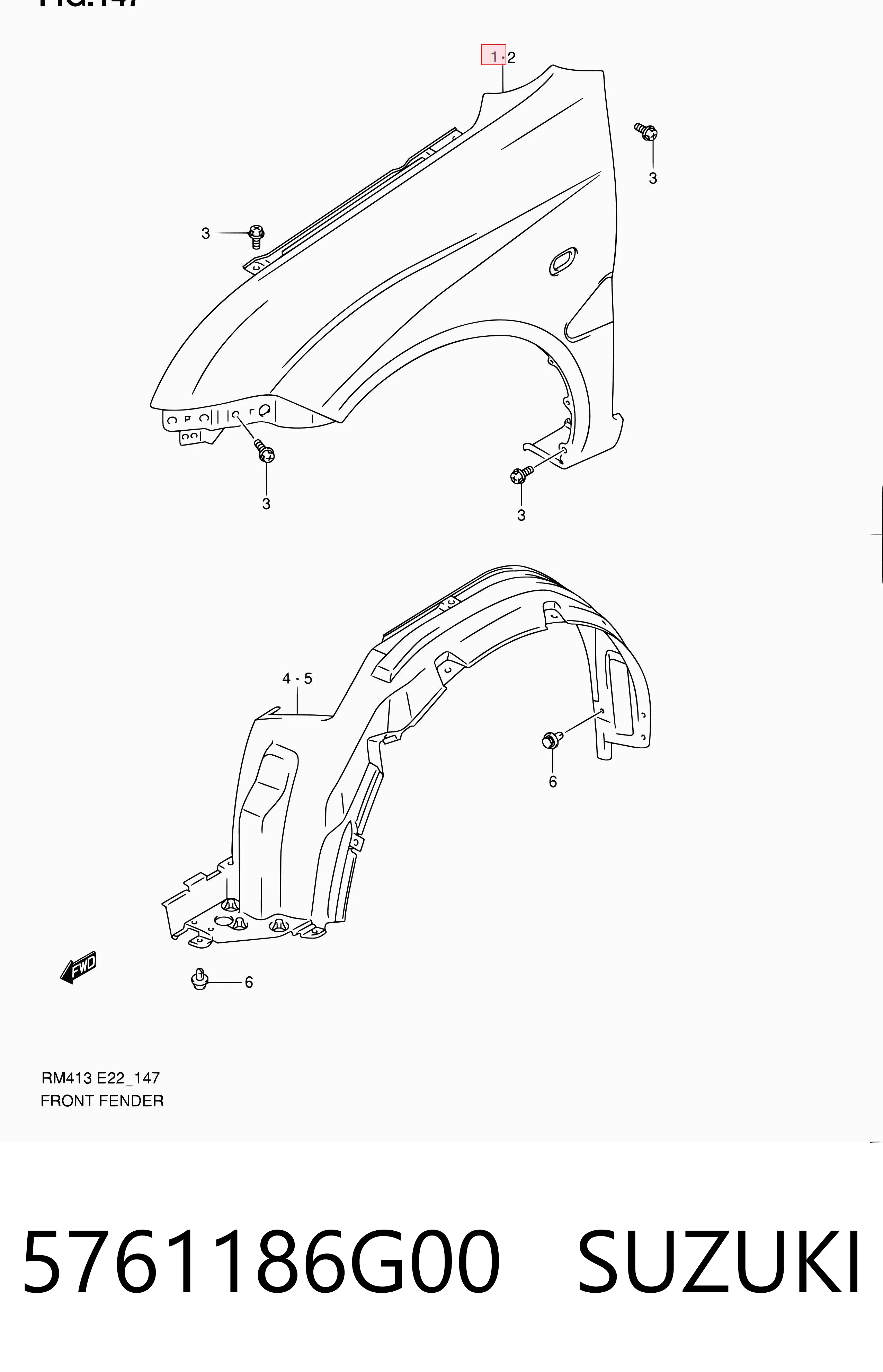 Błotnik przedni prawy do Suzuki Ignis II FH